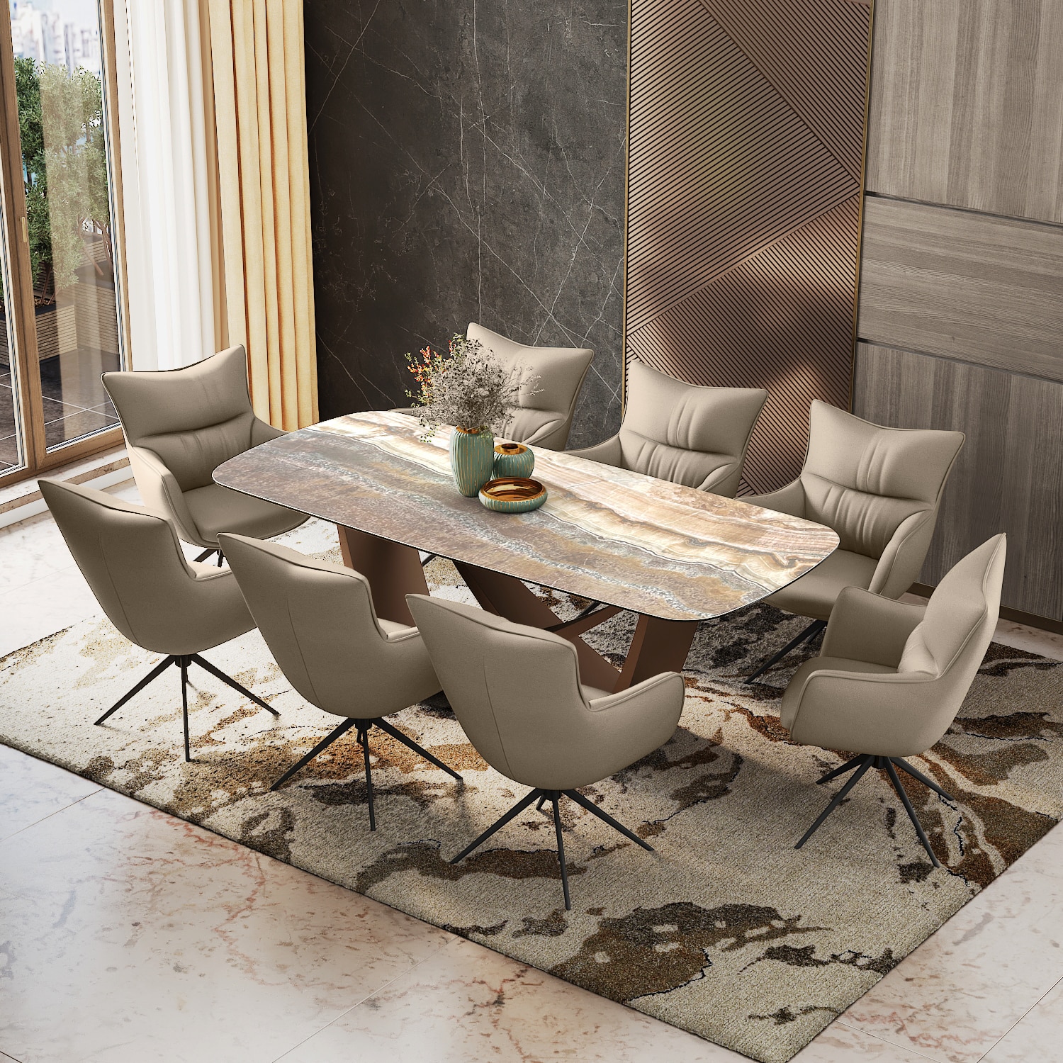 Paloma 8 Seater Jupiter Spanish Ceramic Dining Table With Beck Dining Chairs