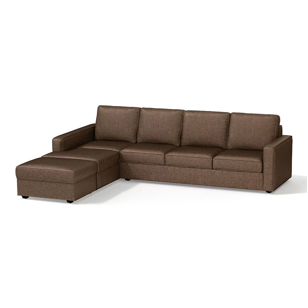Apollo Fabric Sectional Sofa (Colour : Mocha, Cushion : Hard, Back Type : Regular, Seating Capacity : Left Aligned 3 Seater + Left Aligned Chaise + Ottoman)