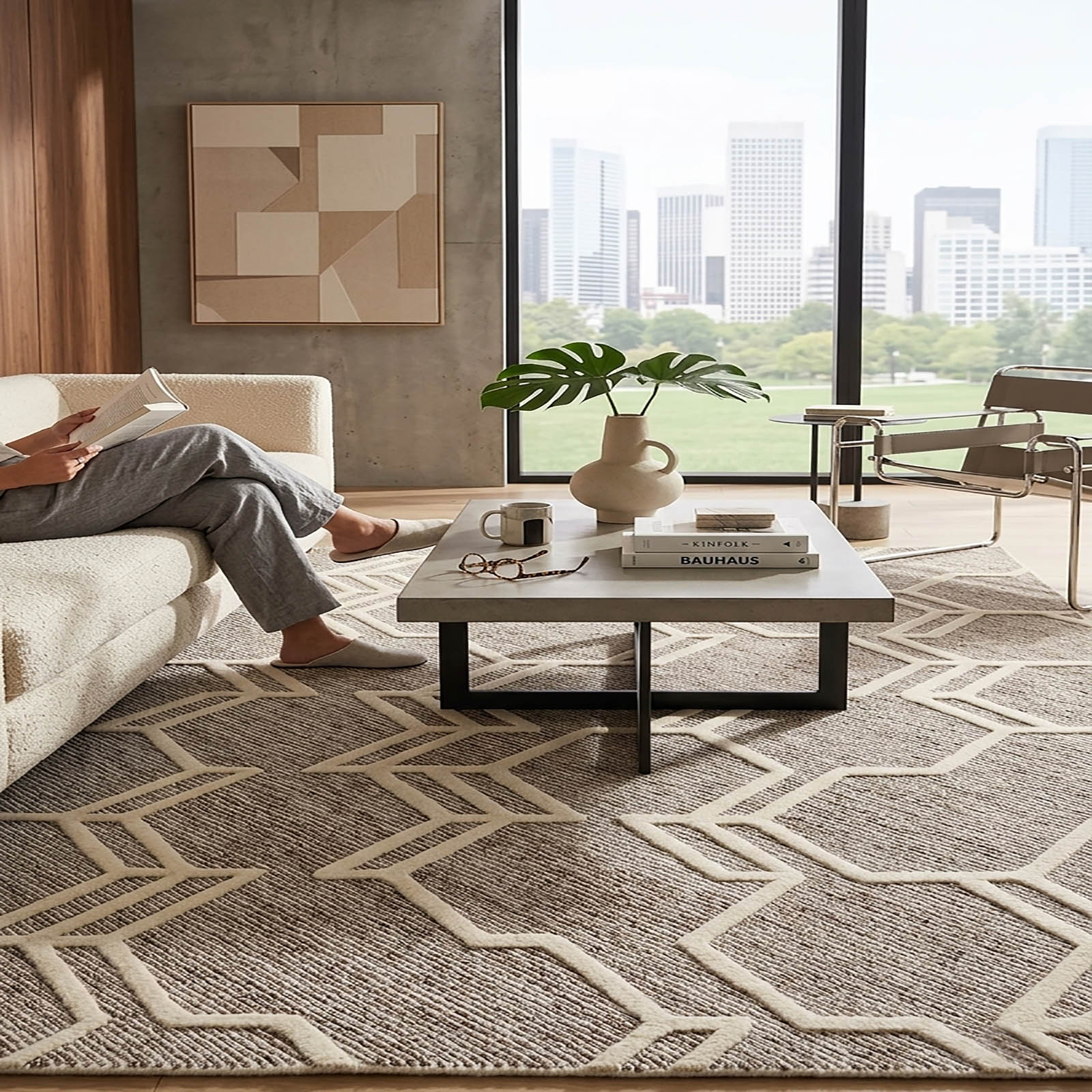 Modern Geometric Honeycomb Area Rug Beige Grey 60 x 92 - The Woven Legacy