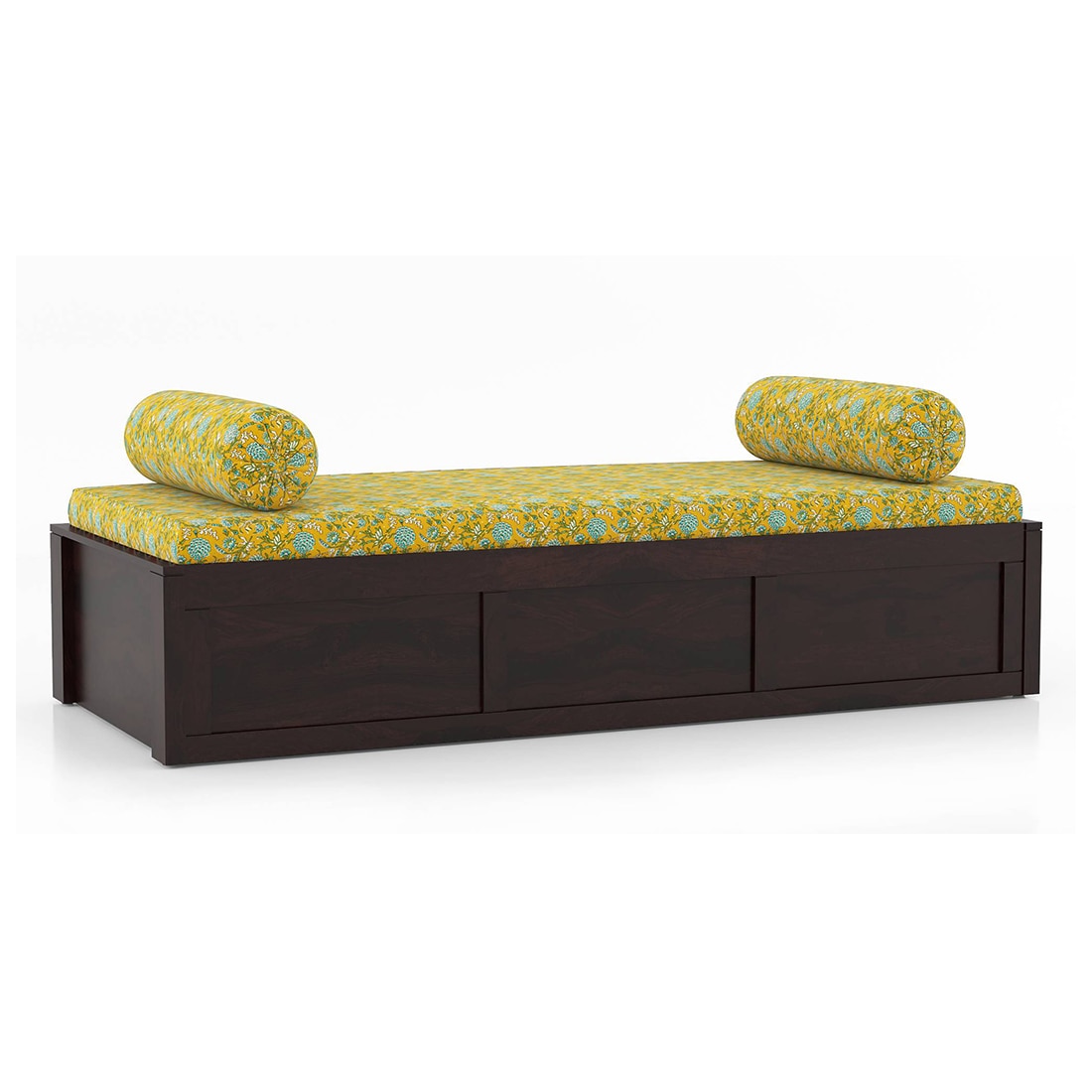 Harvey Diwan in Mahogany Finish with Yellow Fabric Colour