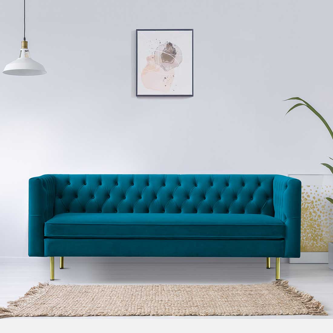 Caraven Fabric Sofa (Teal Blue)