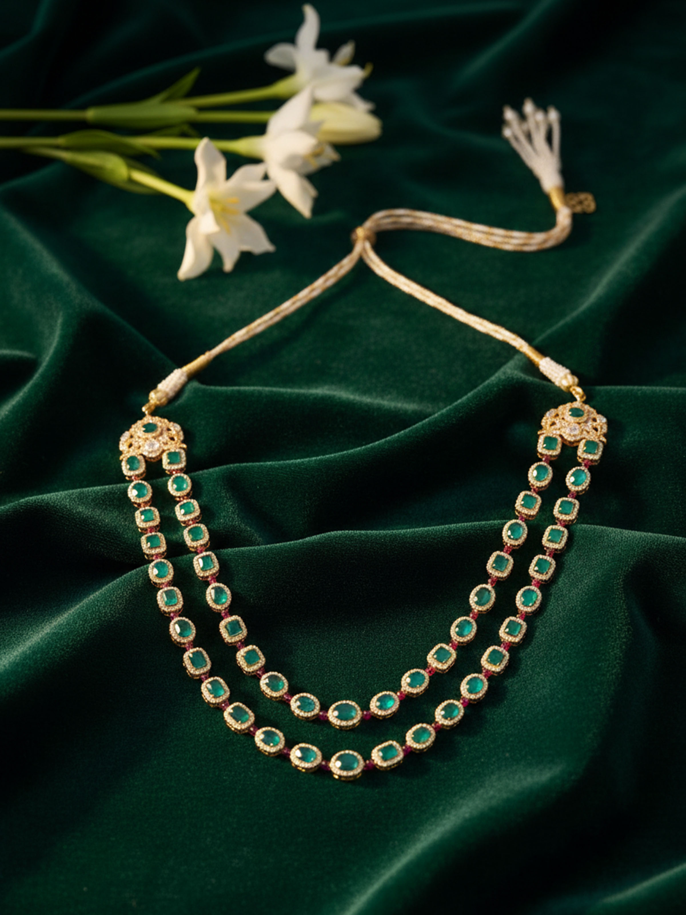 Dank Polki silver long necklace worn on neck – Swadesh