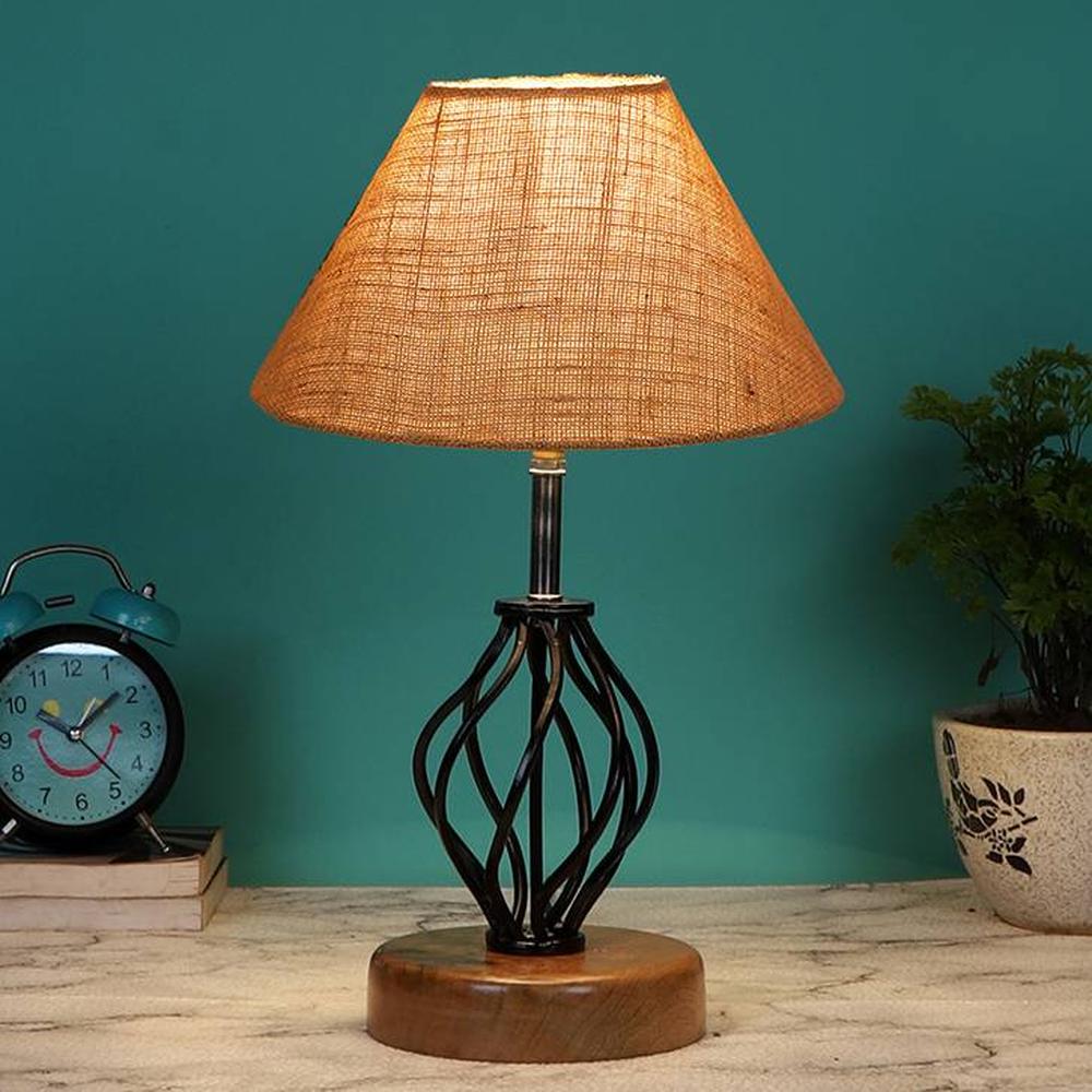 Rowan Beige Jute Table lamp with Wood & Iron Base