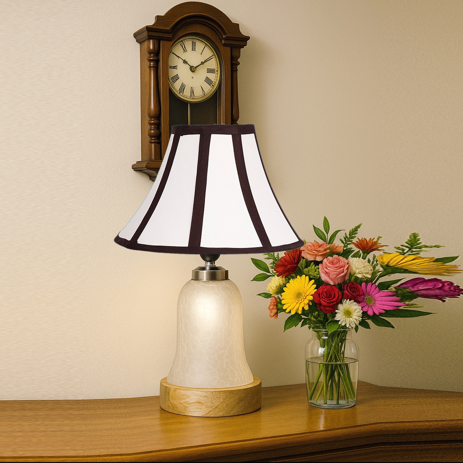 Devansh Multi Cotton Shade Lamp With Wood & Mosaic Glass Base For Decoration/Office/Home/Gifting/Study For Decoration/Office/Home/Gifting/Study