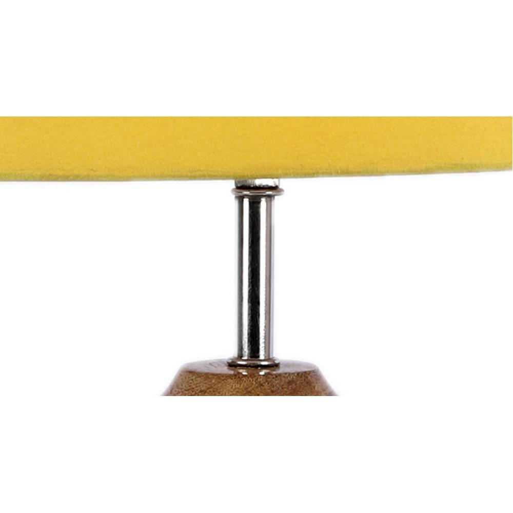 Jeanette Yellow Fabric Shade Table Lamp with Natural Wooden Base