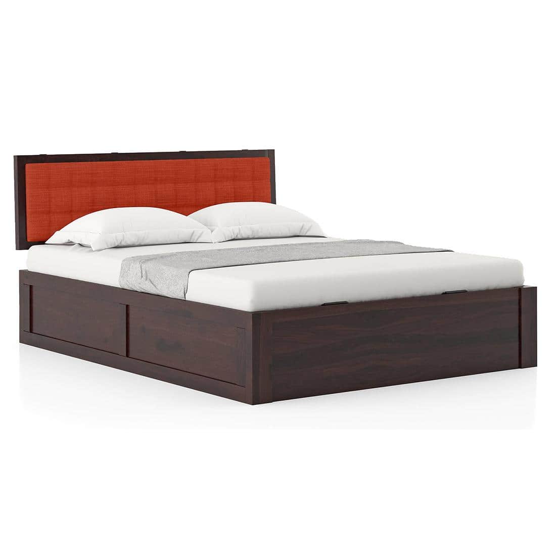 Florence Solid Wood King Size Hydraulic Storage Bed In Mahogany Finish
