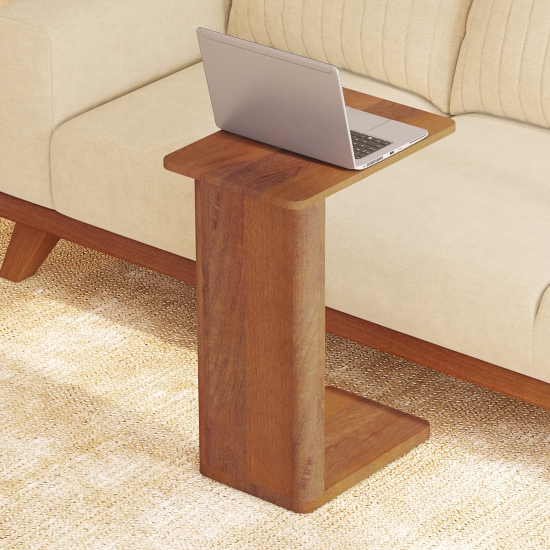 Rohe Solid Wood C Table in Amber Walnut Finish