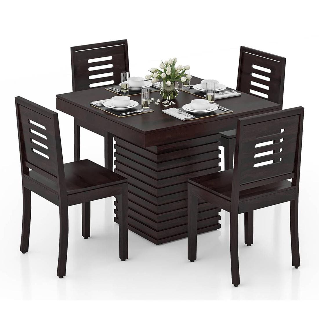 Julian 4 Seater Dining Table With Set Of 4 Capra Dining Chairs (Finish- Mahogany)