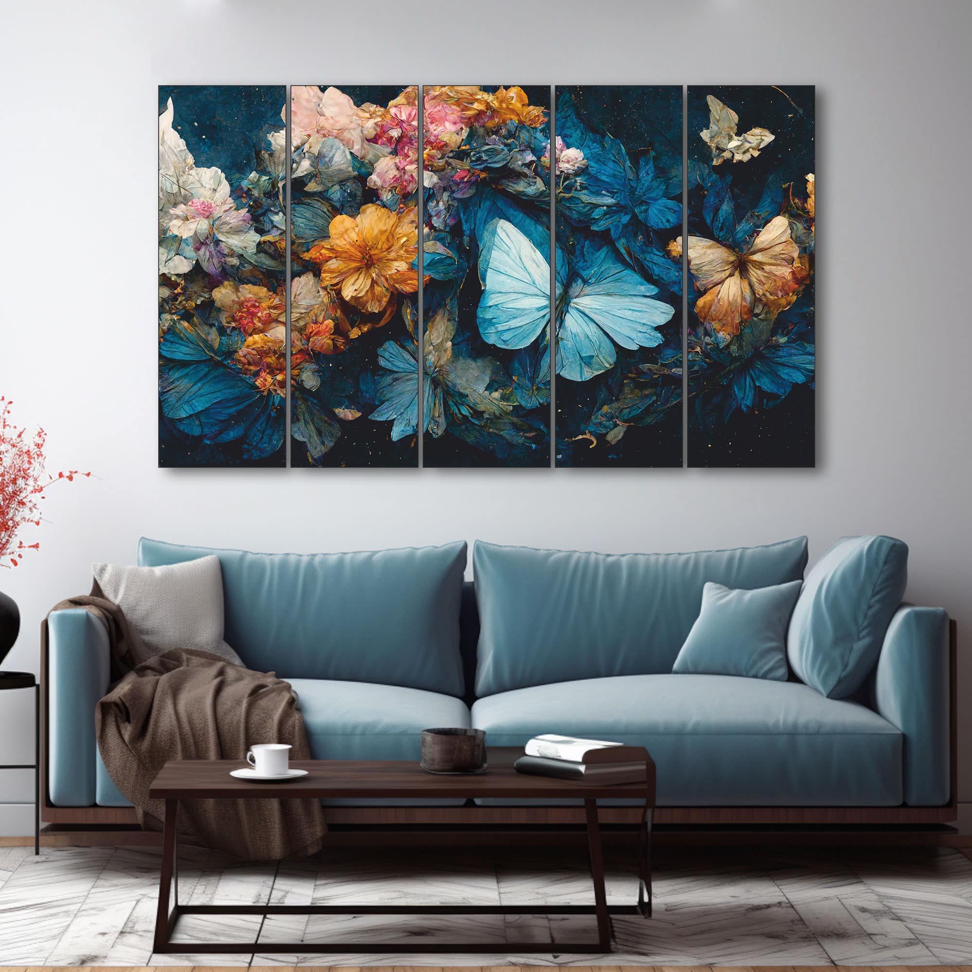 The Castle Decor Beautiful Butterfly Wall Art Set of 5 27x48 Inch - The Castle Decor