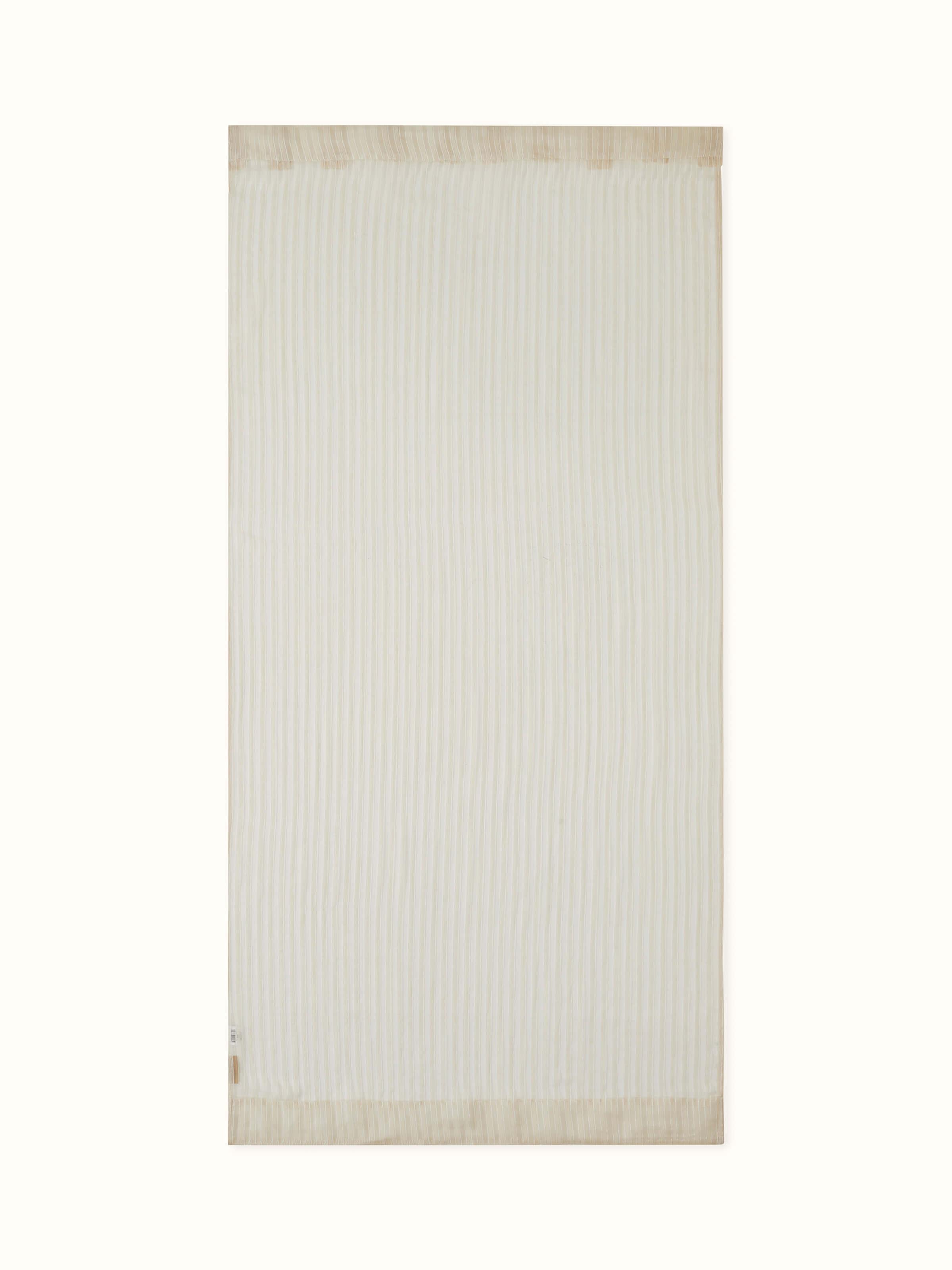 Front view of Swar beige Bhagalpur silk curtain with sheer fabric and metallic stripe detailing.