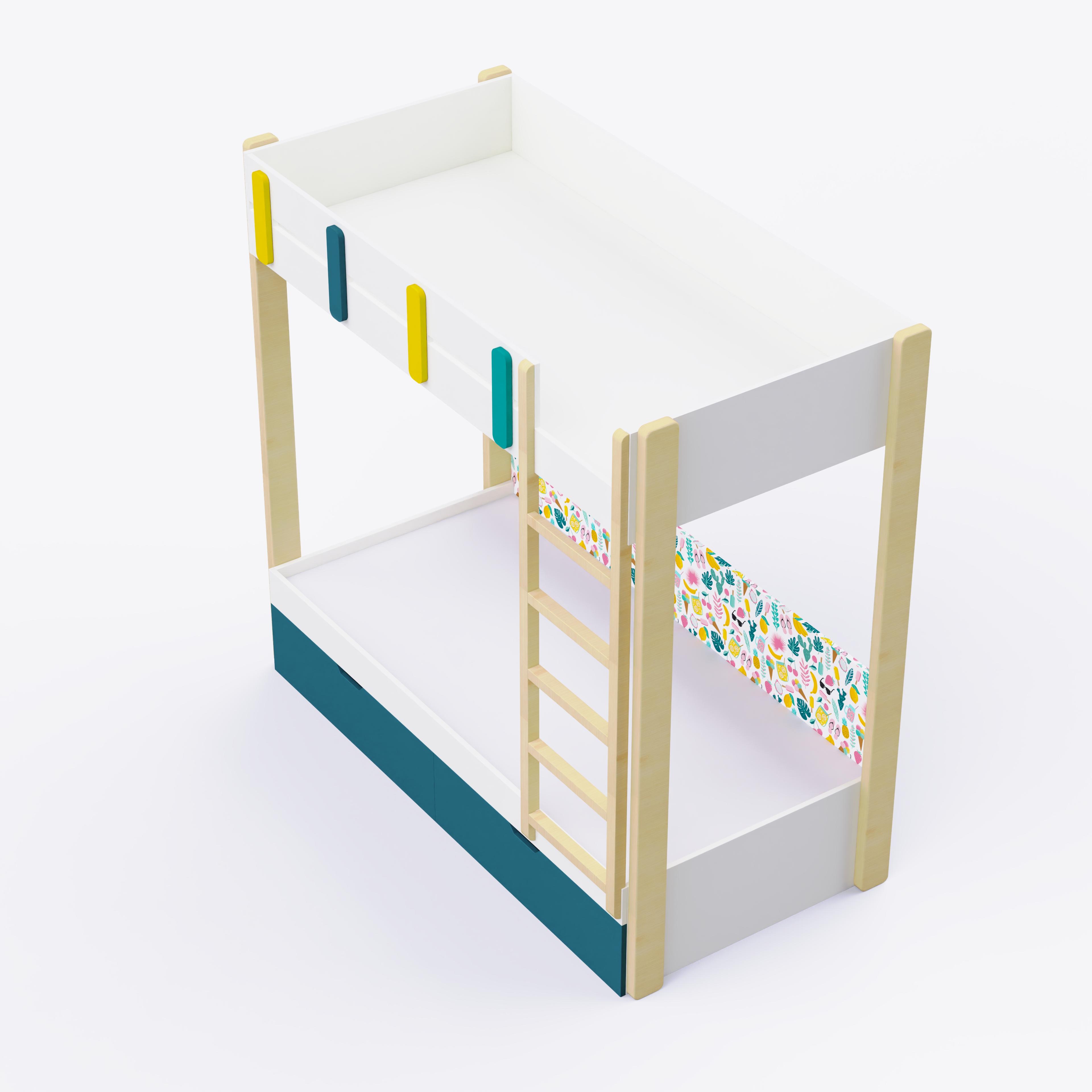 Pine Tree Single Size Bunk Bed In White & Teal Colour
