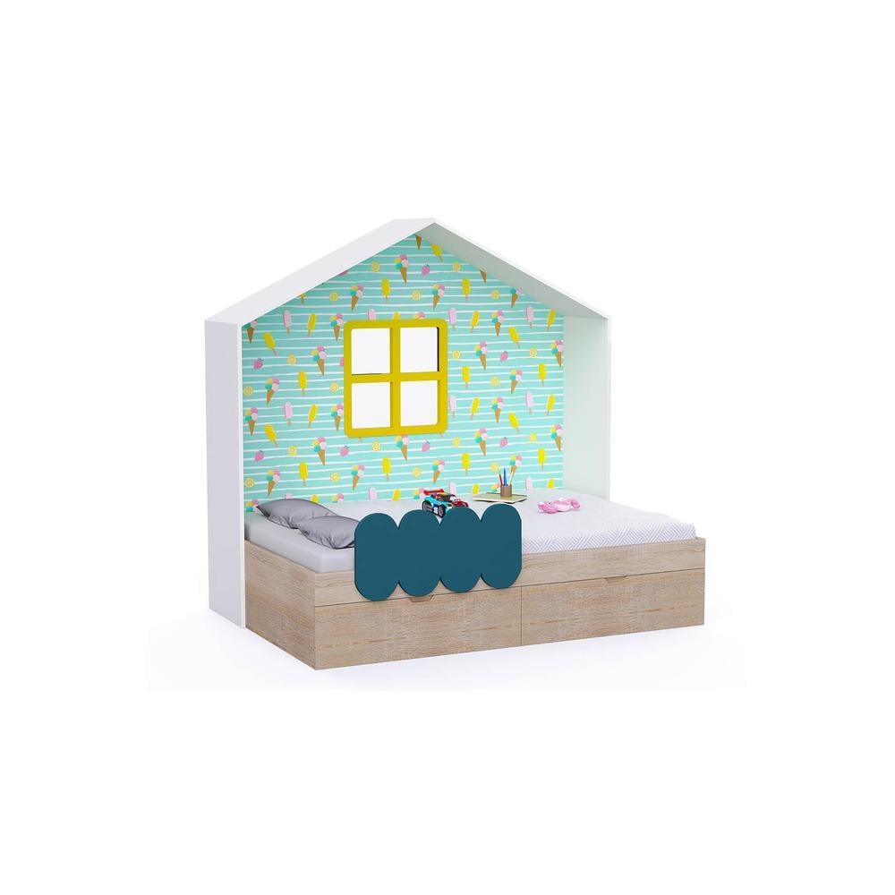 Little Hut Engineered Wood Drawer Storage Bed in White Colour
