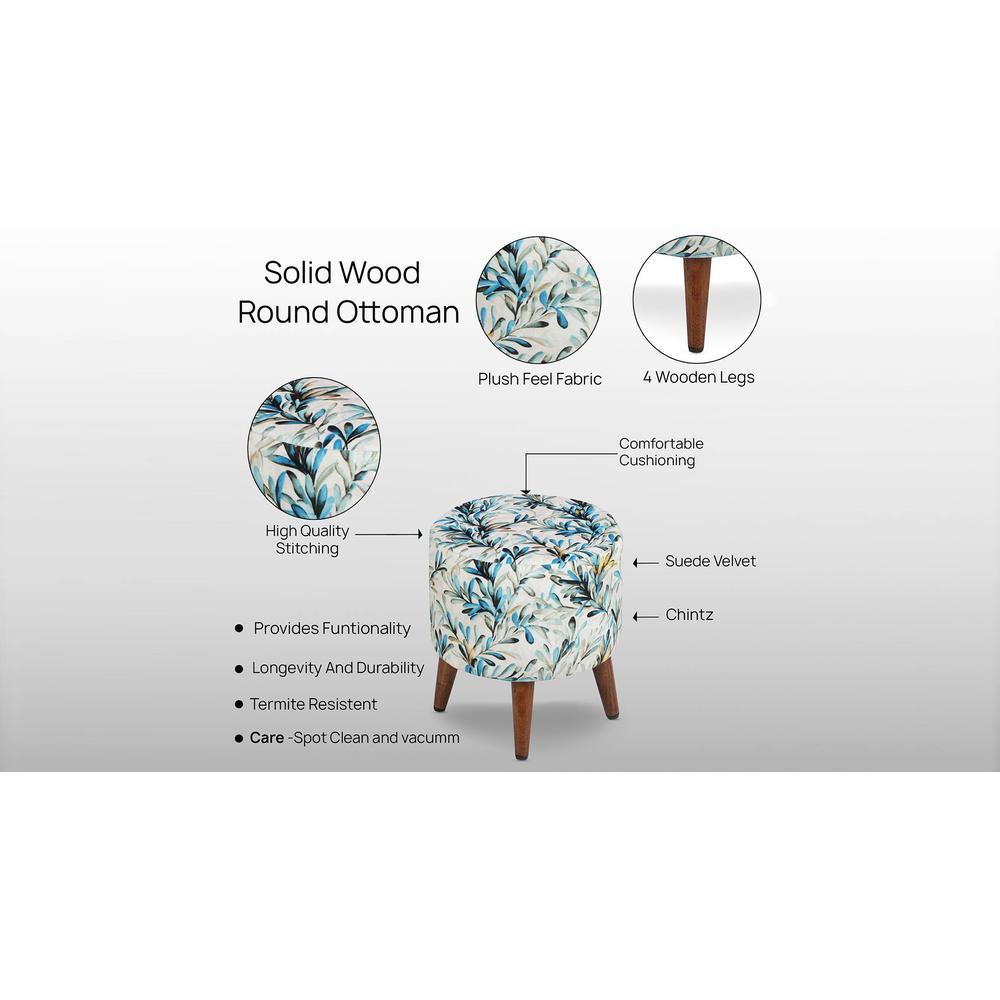 Evangeline Solid Wood  Ottomon in  Blue Colour