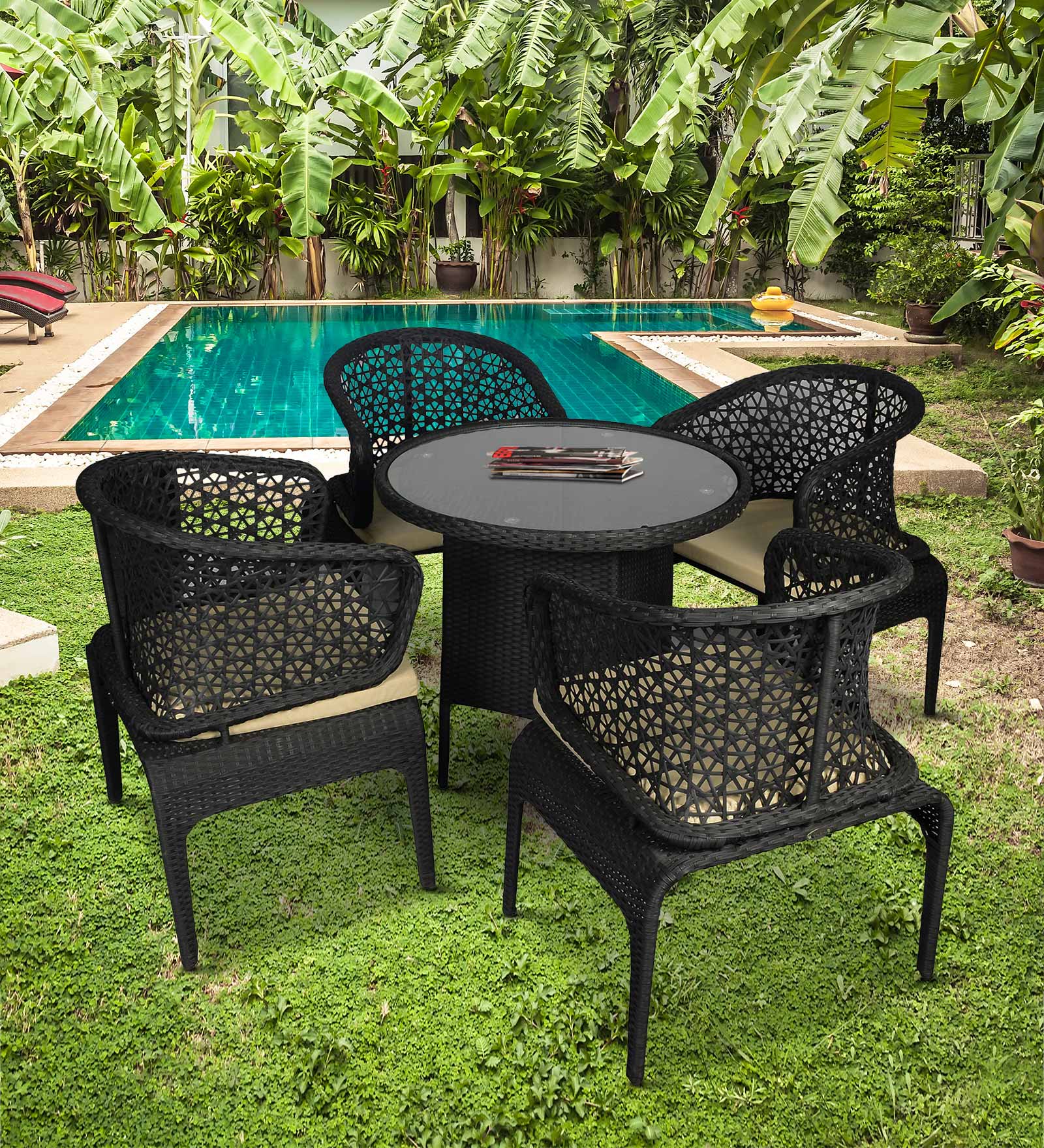 Launceston Wicker Table And Chair Set In Black Finish