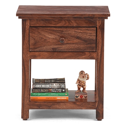 Snooze Solid Wood Bedside Table in Teak Finish