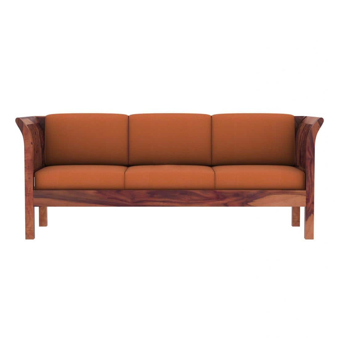 Haveli 3 Seater Wooden Sofa (Orange Colour, Teak Finish)