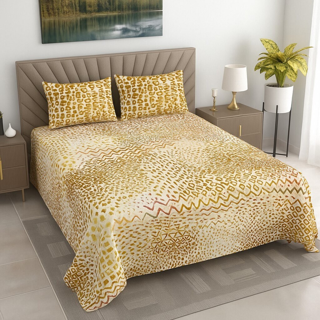 Vian Multicolor Abstract 400 TC Cotton Flat Super King Size Bedsheet with 2 Pillow Covers – Threads - Threads