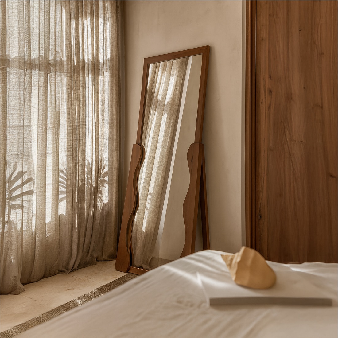 Nira Solid Wood Floor Mirror in Brown Colour - Orange Tree