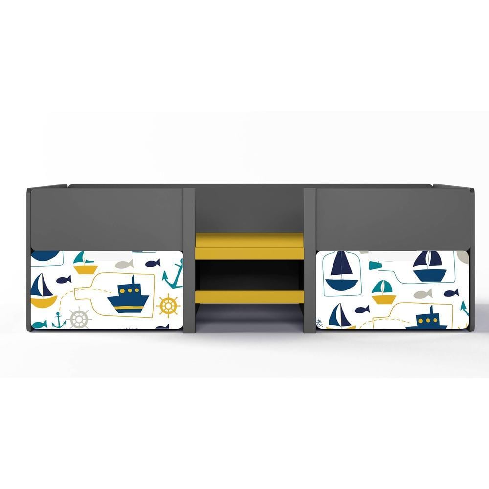 Step Up Engineered Wood Box Storage Bed in Dark Grey Colour