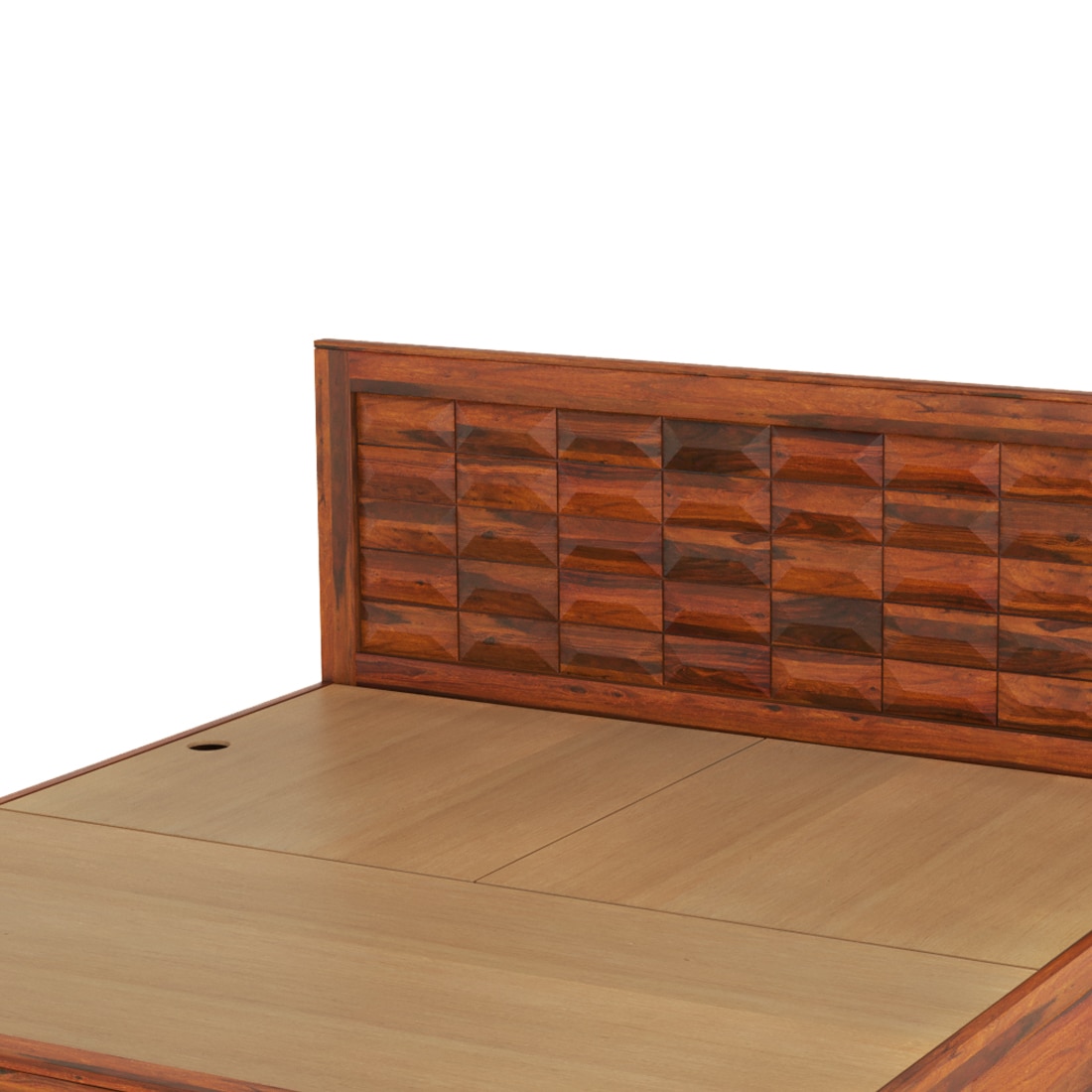 Shashi Solid Wood King Size Bed With Box & Front Drawer Storage Bed In Honey Oak Finish