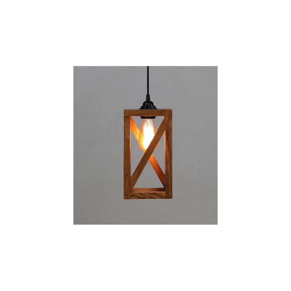 Symmetric Brown Solid Wood Single Hanging Light
