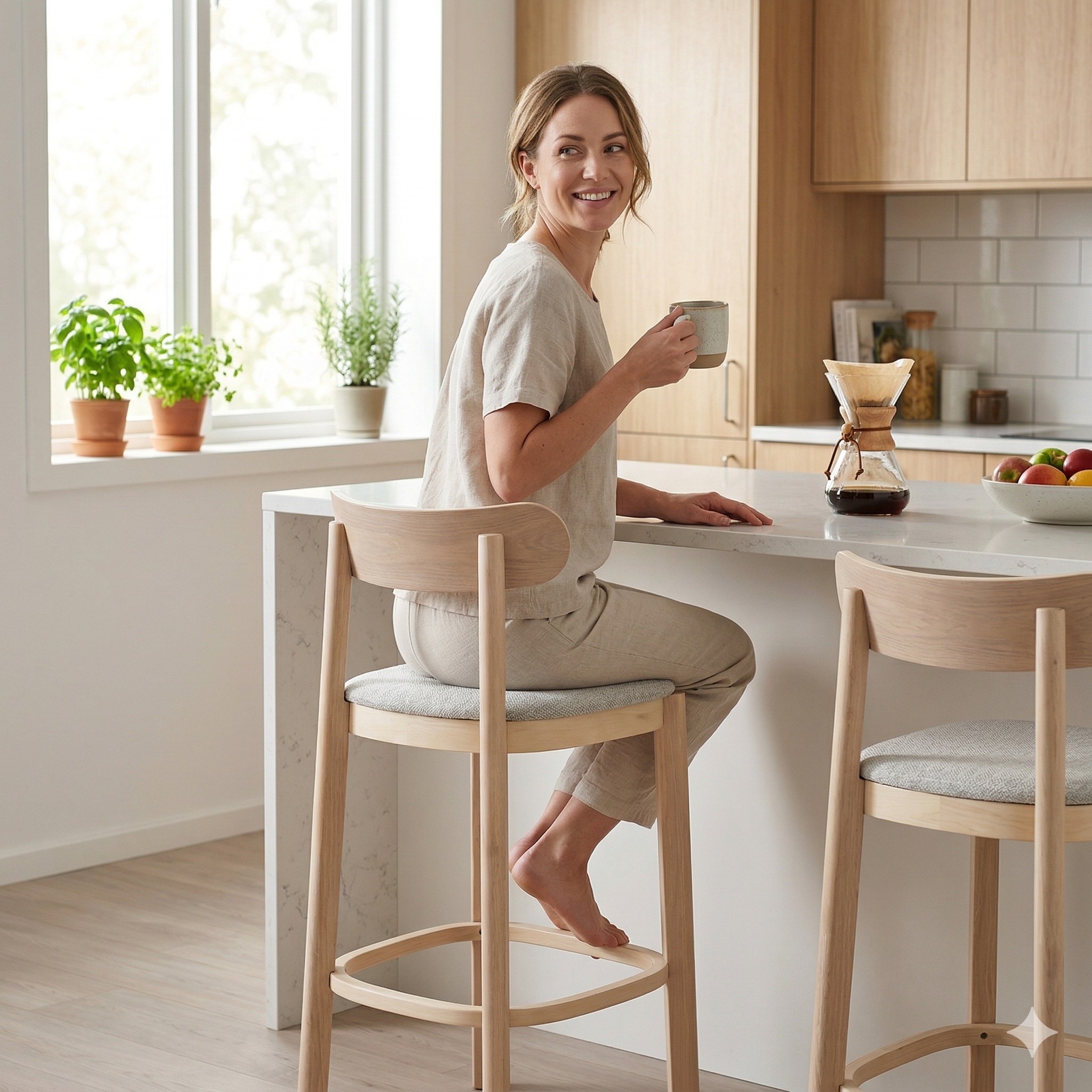 Scandinavian Lowen Counter Chair Natural Wood Finish