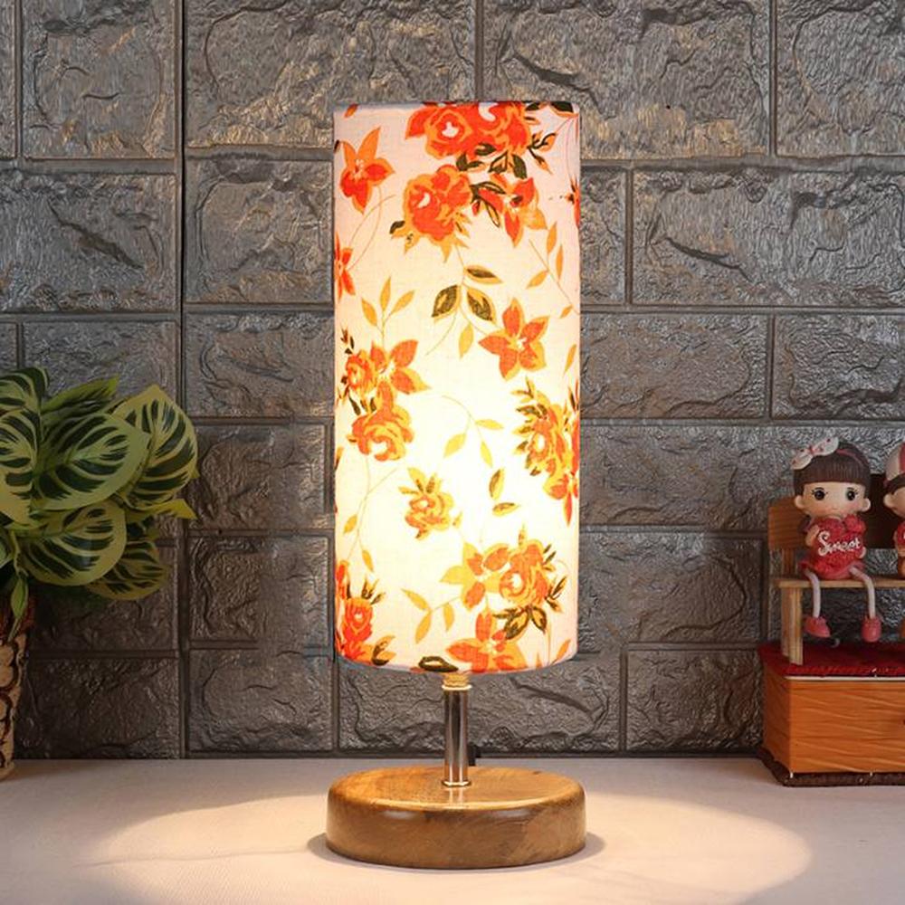 Khloe Wood Table lamp with Multicolor cotton Shade