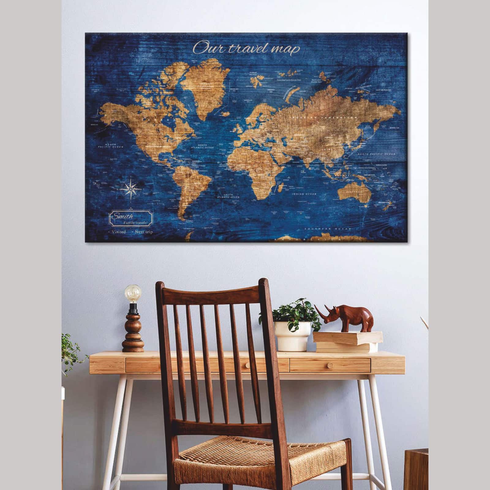Truss Blue World Map Canvas Wall Prints Canvas Wall Prints Set of 2 Multicolor Matte