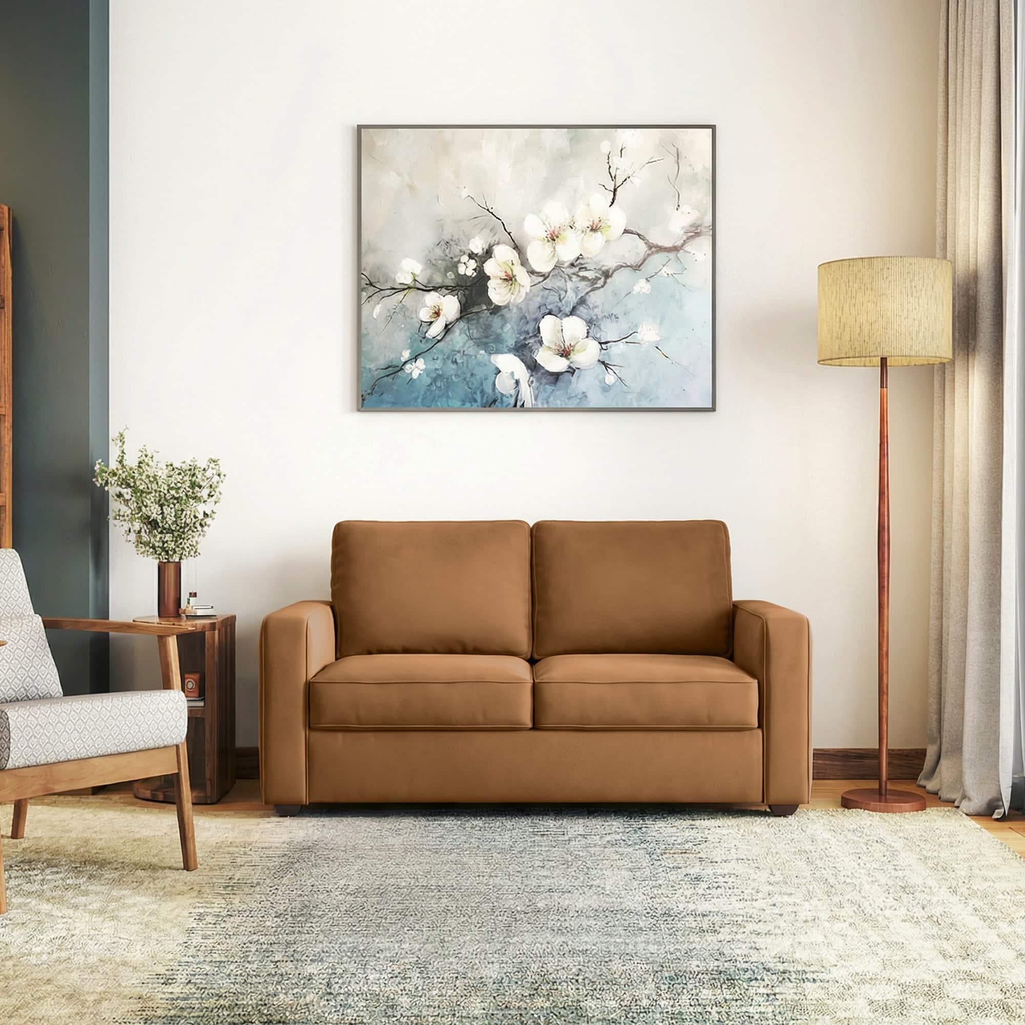 Apollo Compact 2 Seater Fabric Sofa In Ochre velvet Colour