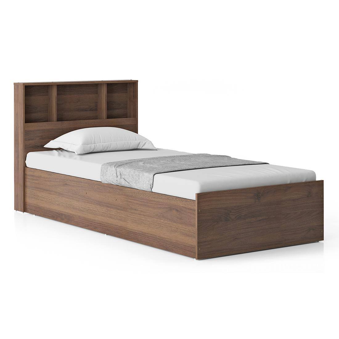 Jasper Engineered Wood Single Size Box Storage Bed In Classic Walnut Finish