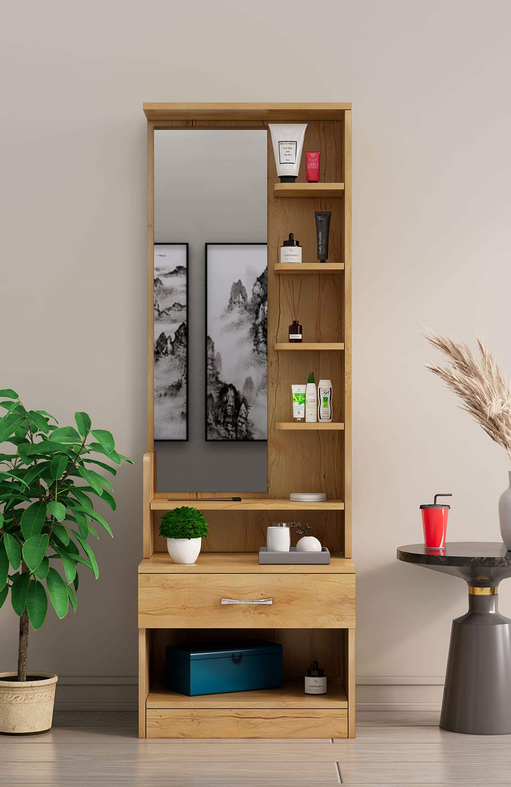 Hexa Red Wooden Dressing Table in Giant Wood Colour - HexaRed