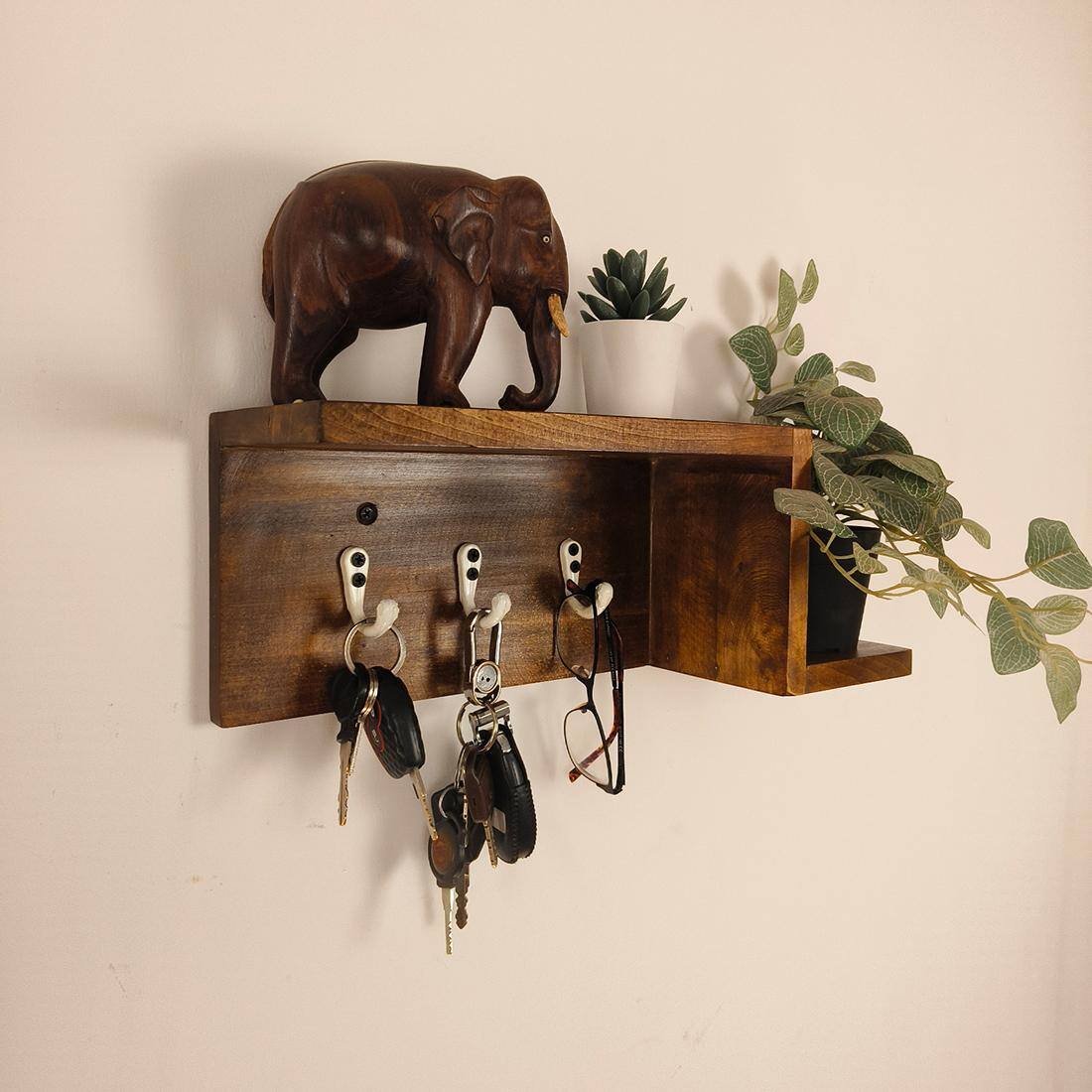 Preston Wooden Wall Shelf Organiser With Key Holders