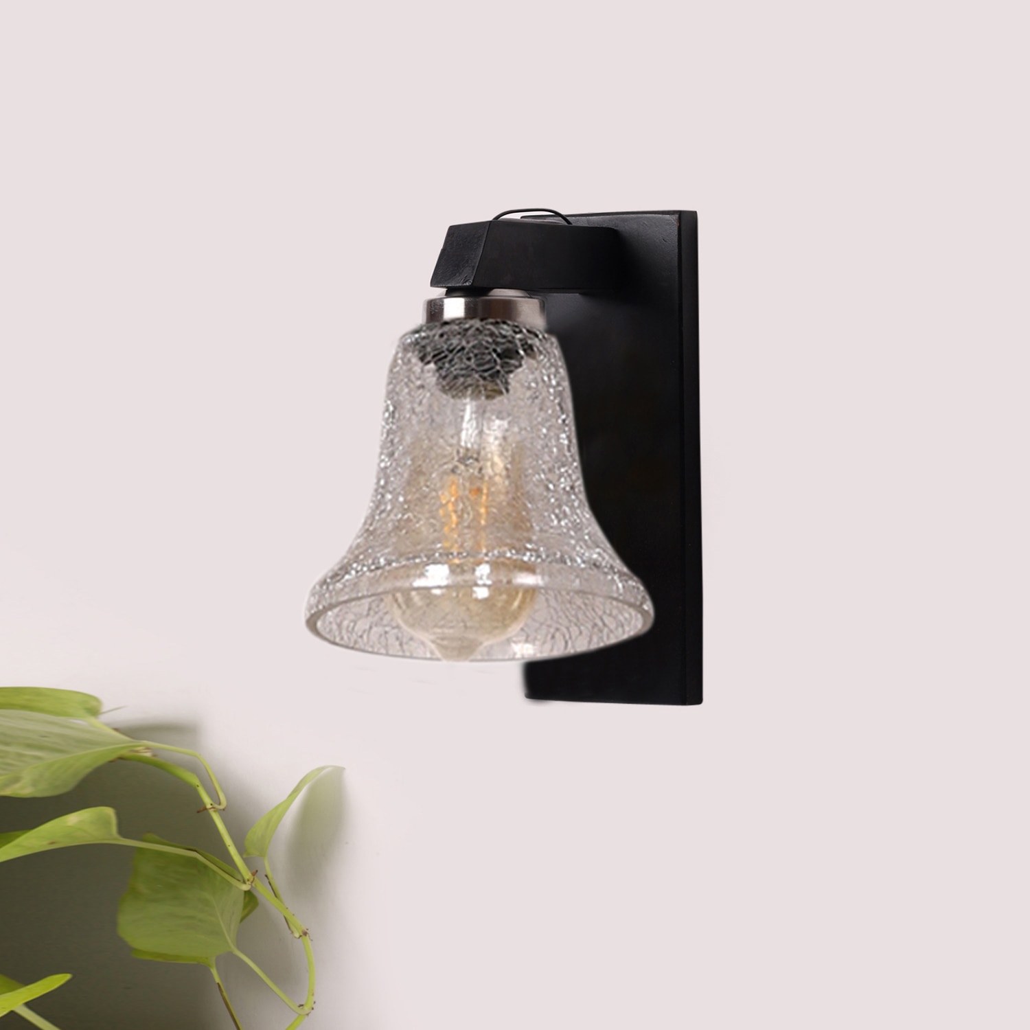 Devansh Solid Wood Electric Wall Light in Brown Colour with Transparent Shade Count of 1 Light - Devansh