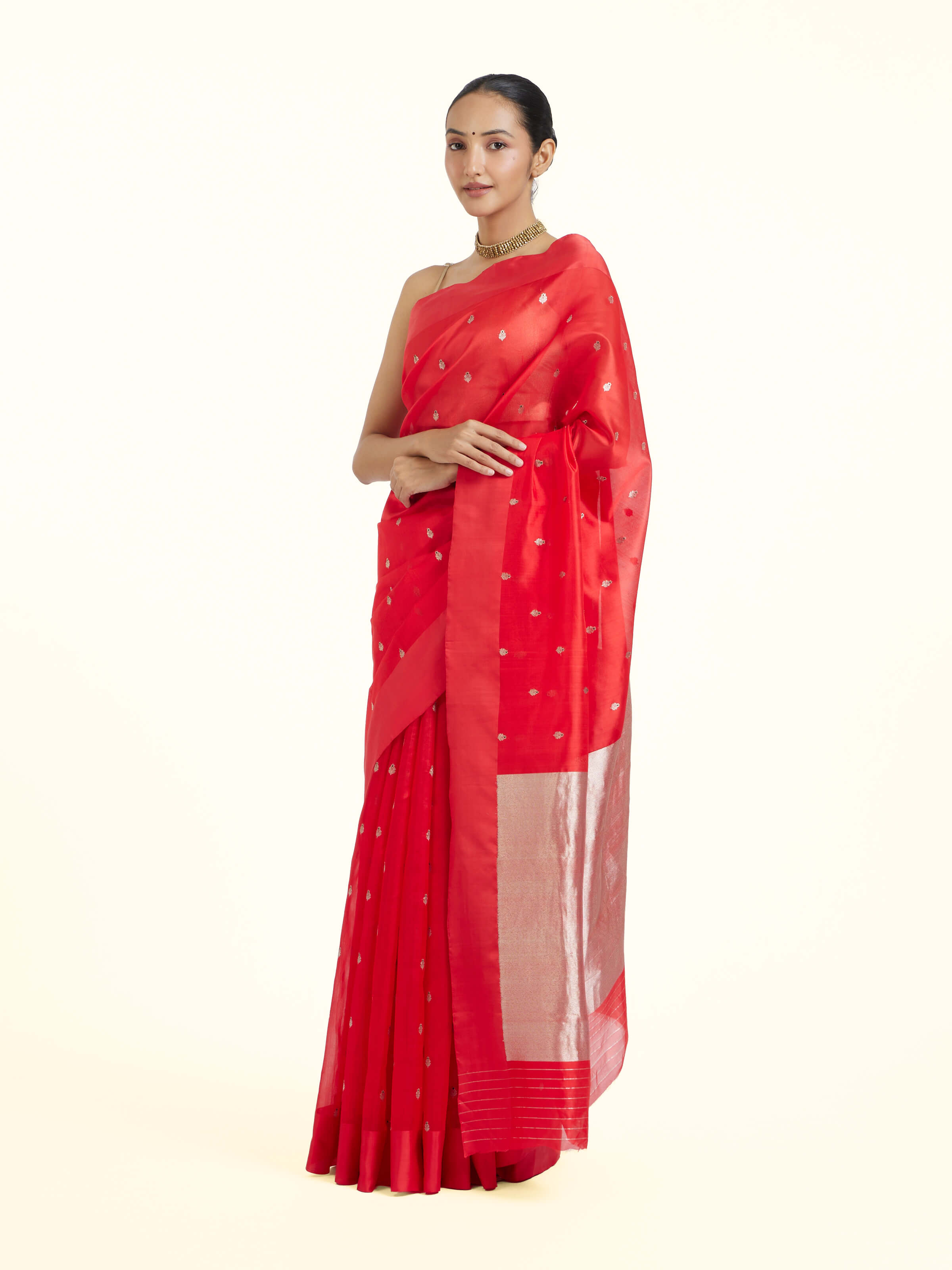 Red Chanderi Aknaliya Saree