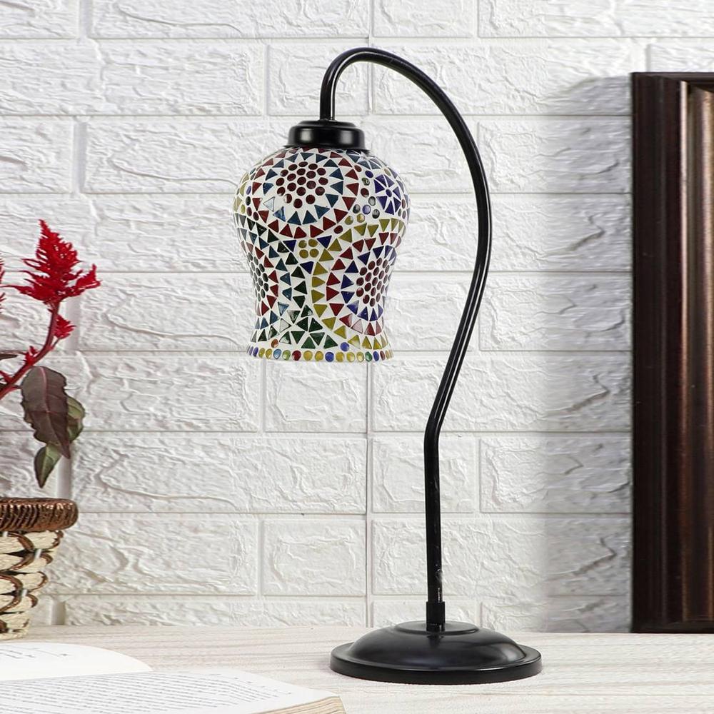 Multicolor Mosaic Glass Curvy Table lamp with Iron Base (EN27) - Devansh