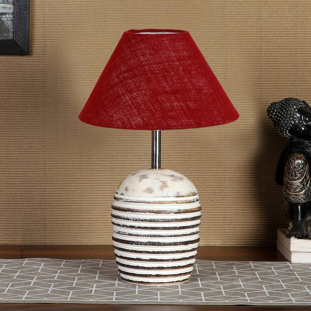 Maroon Jute with White Brushed Wood Table Lamp