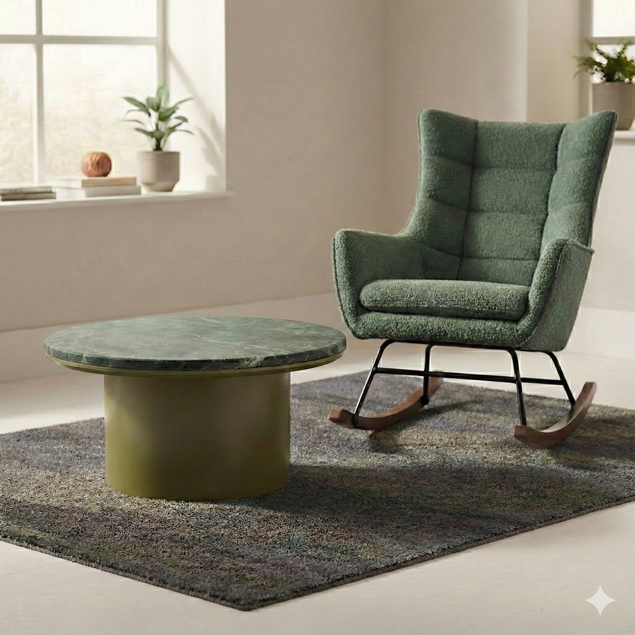Ionix Marble Coffee Table In Green Pu Finish-image-24