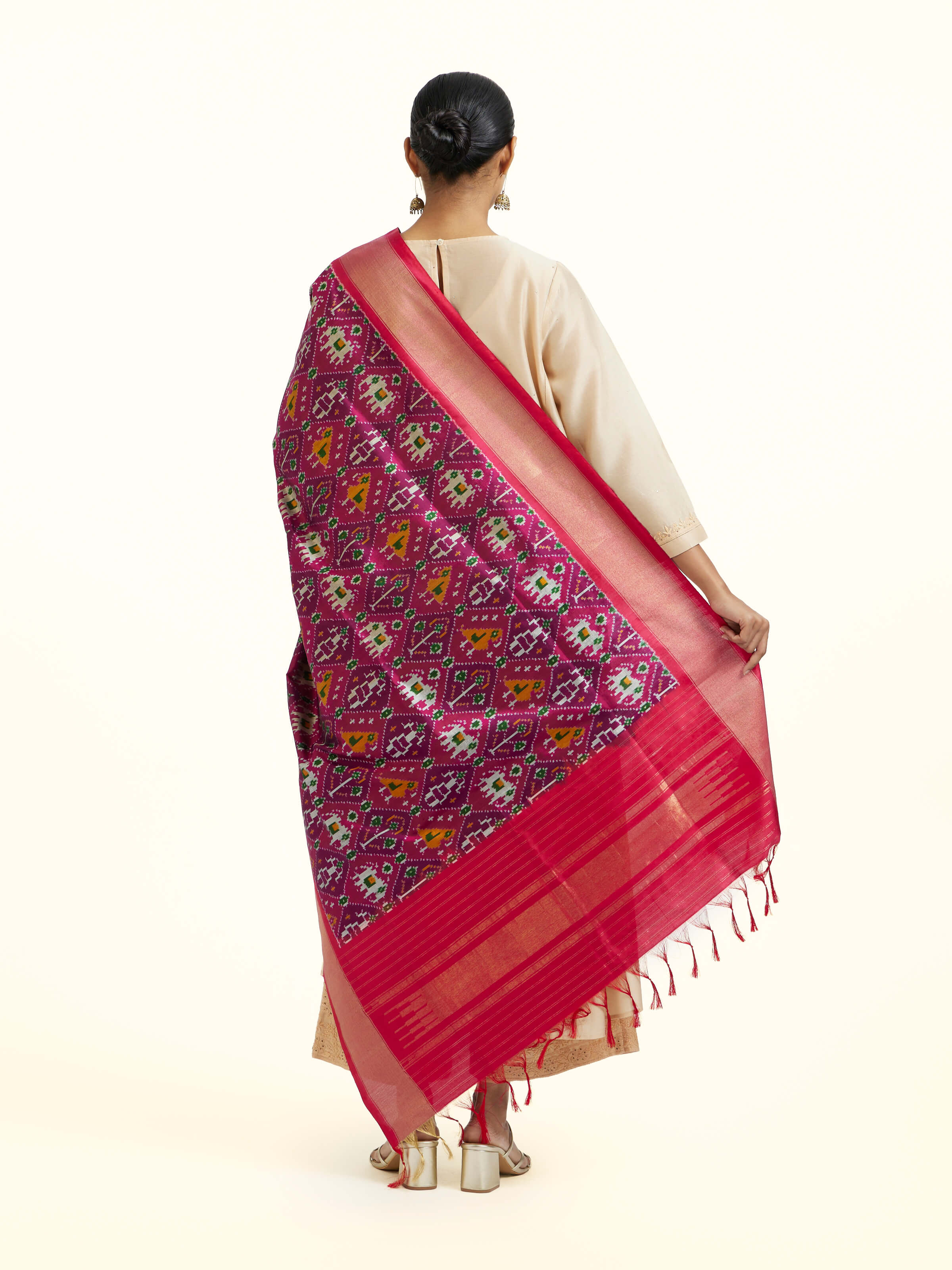 Purple Silk Pochampally Weft Ikat Dupatta