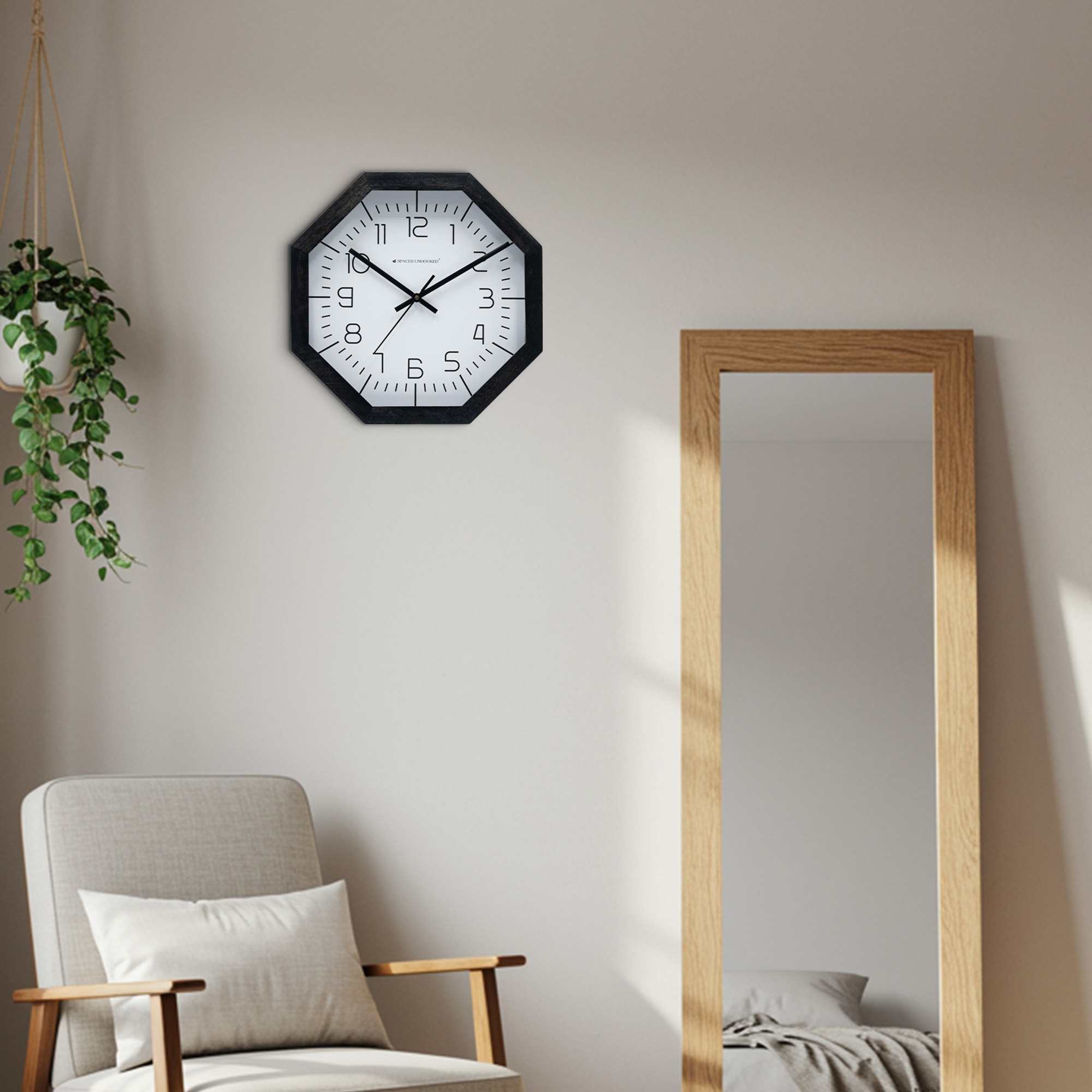 Octagon Numeric Wooden Wall Clock Classic White Dial Modern Design