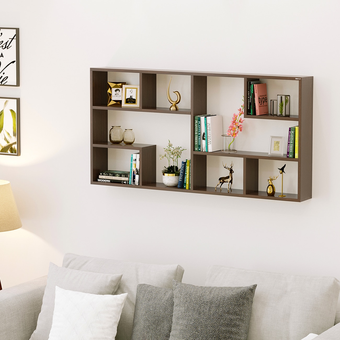 BLUEWUD Petree Engineered Wood Wall Mount Wall Shelf, Display Rack (Wenge)