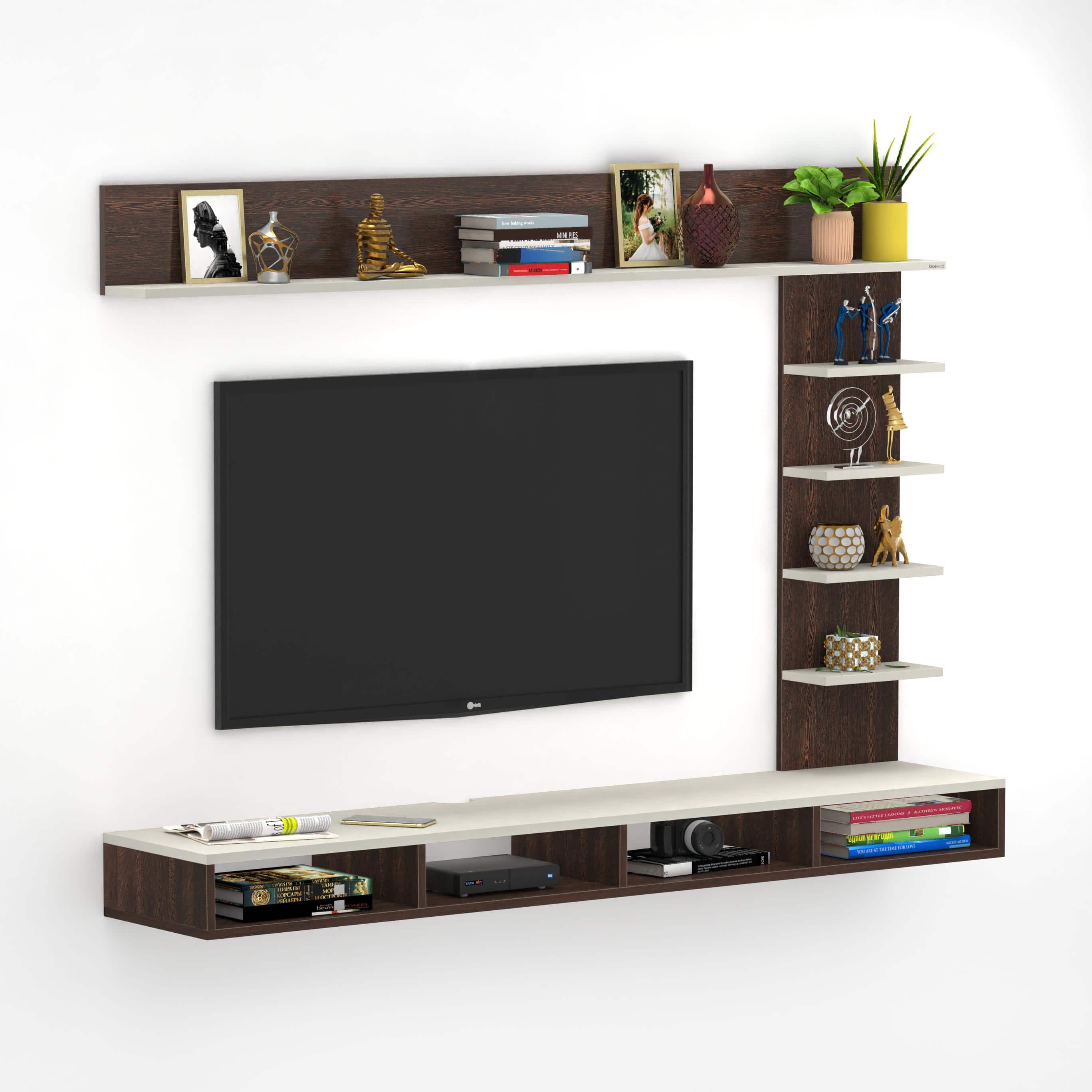 Primax Plus Large Engineering Wood Wall Mount Tv Unit In Wenge & White Finish