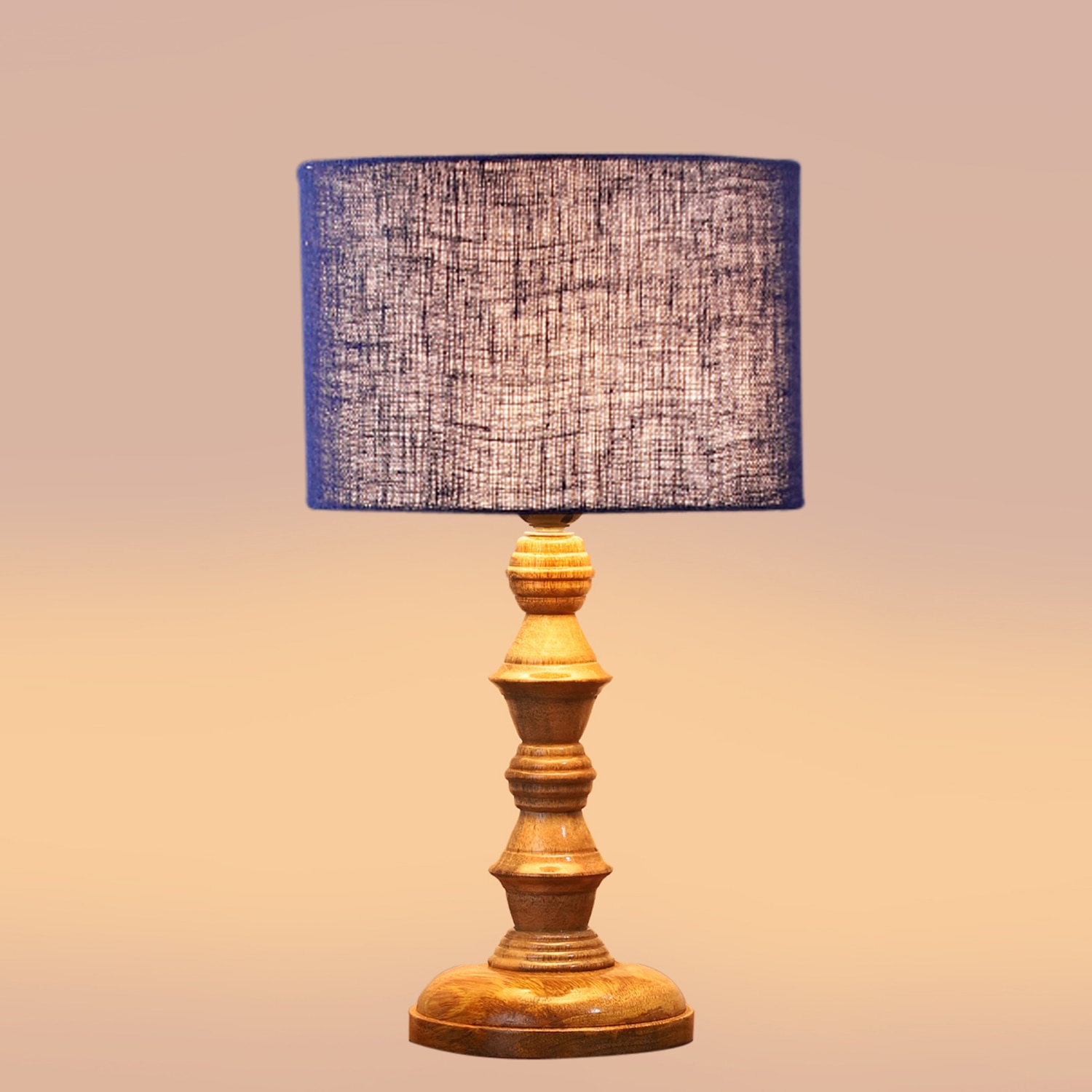Devansh Blue Jute Table Lamp With Wood Natural Base (7X7X15.5 Inches)-13