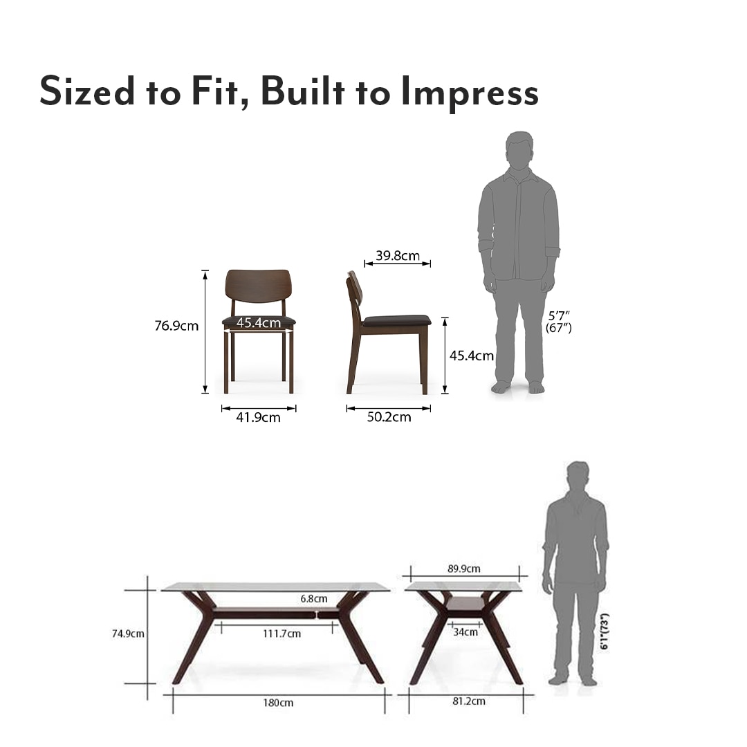 Wesley - Lawson 6 Seater Dining Table Set (Colour- Dark Brown , Finish- Dark Walnut)