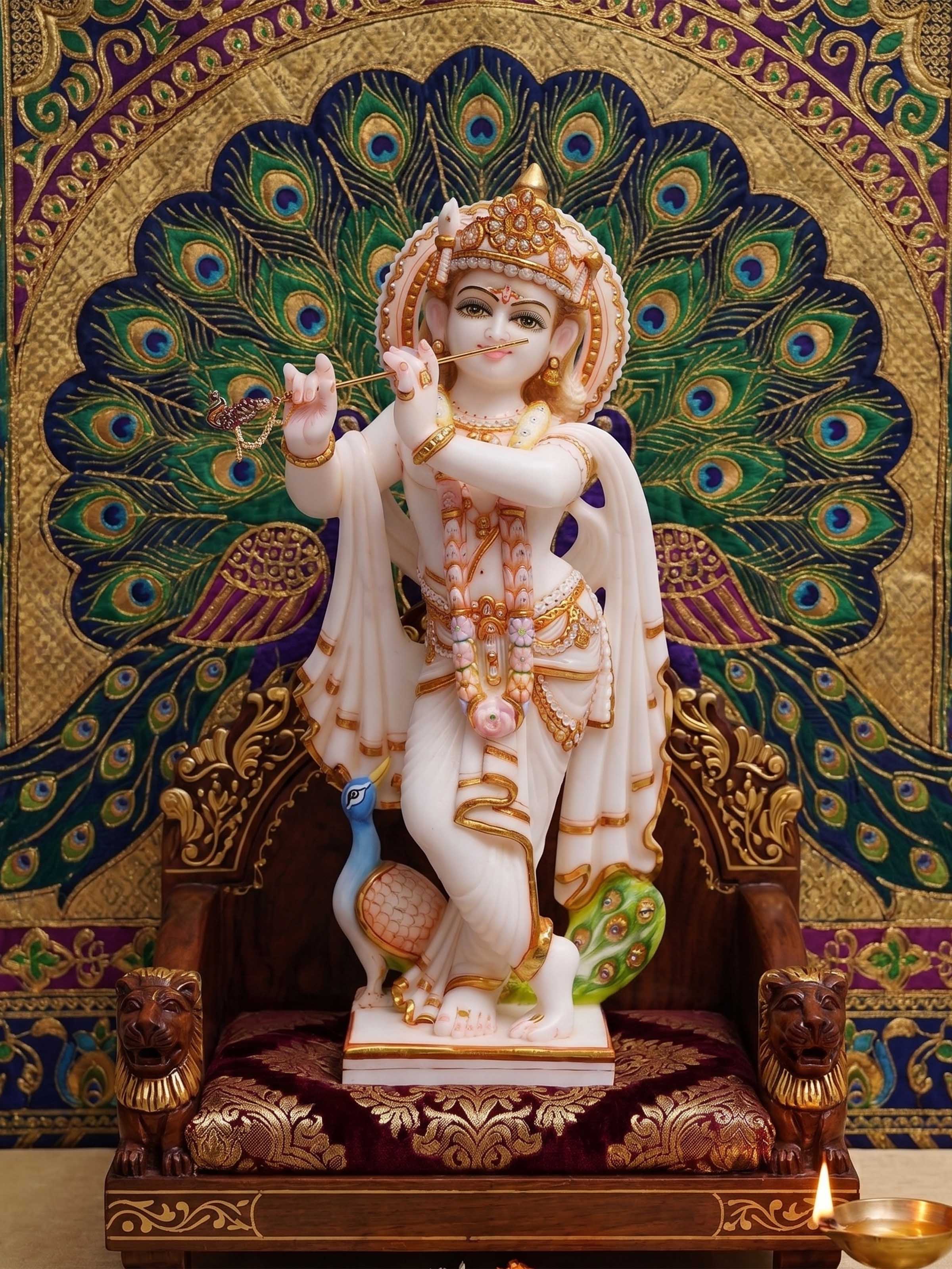 Side view of the Carved Marble Krishna Idol