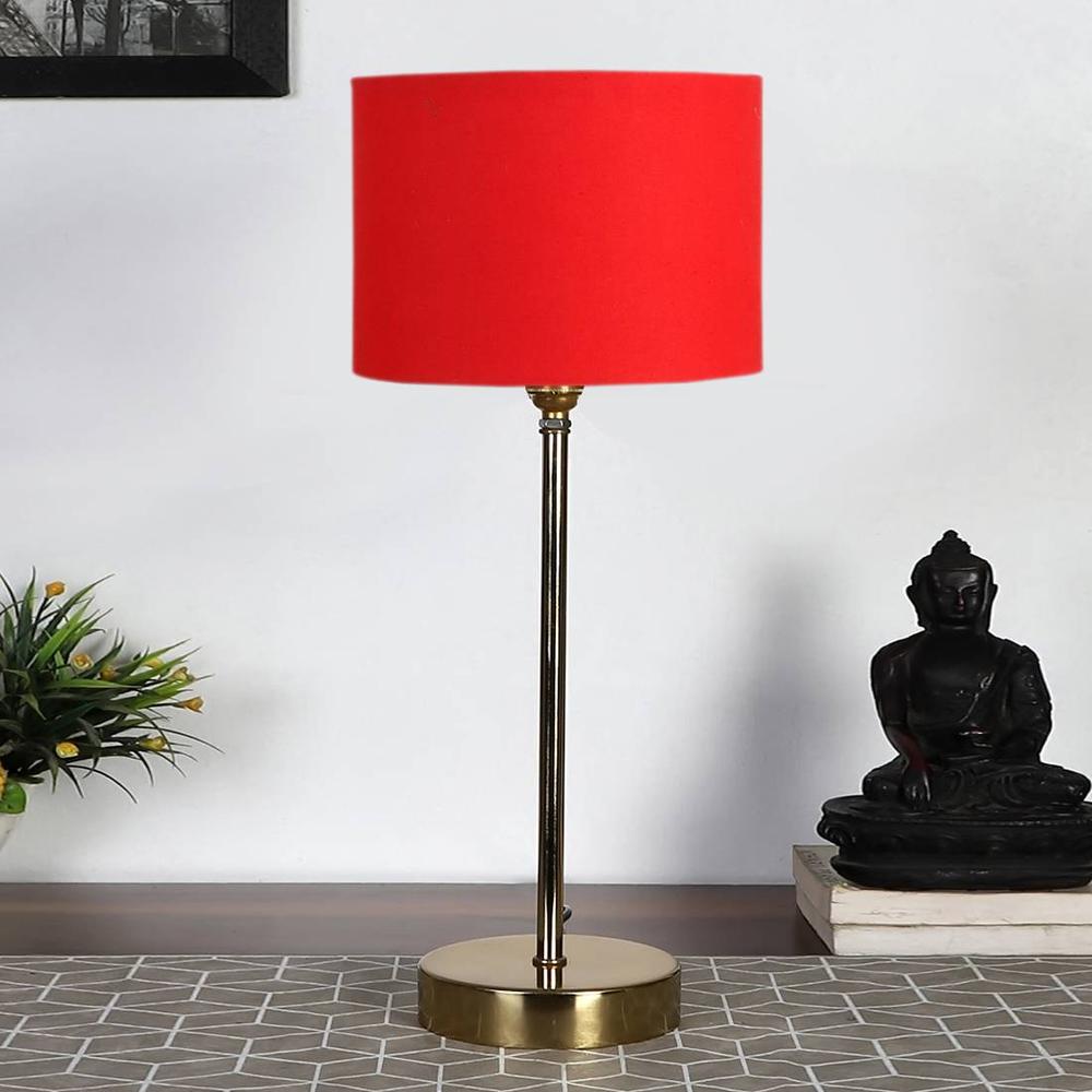 Red cotton with Metal Gold Table Lamp - Devansh