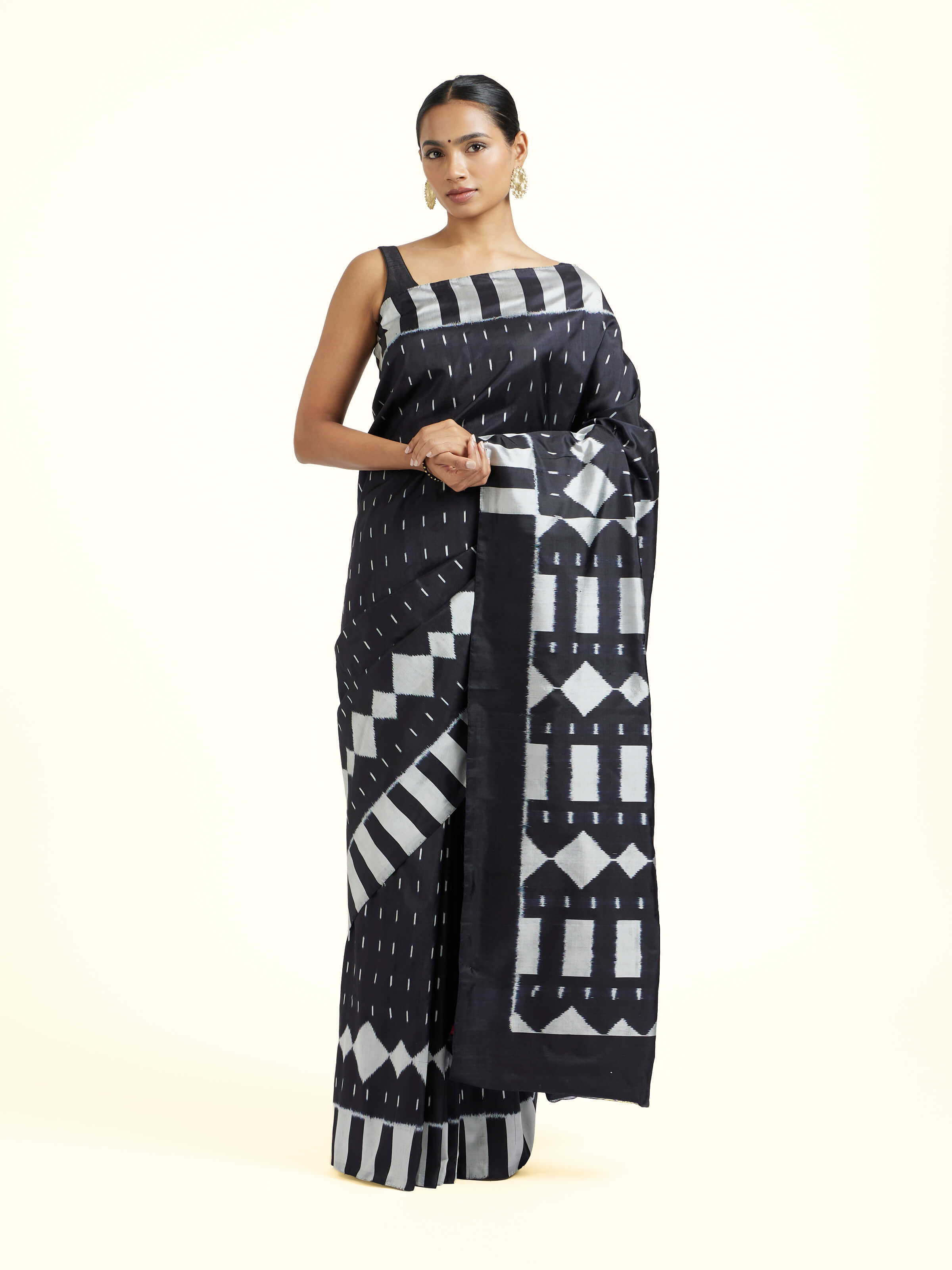 Black Silk Pochampally Single Ikat Saree