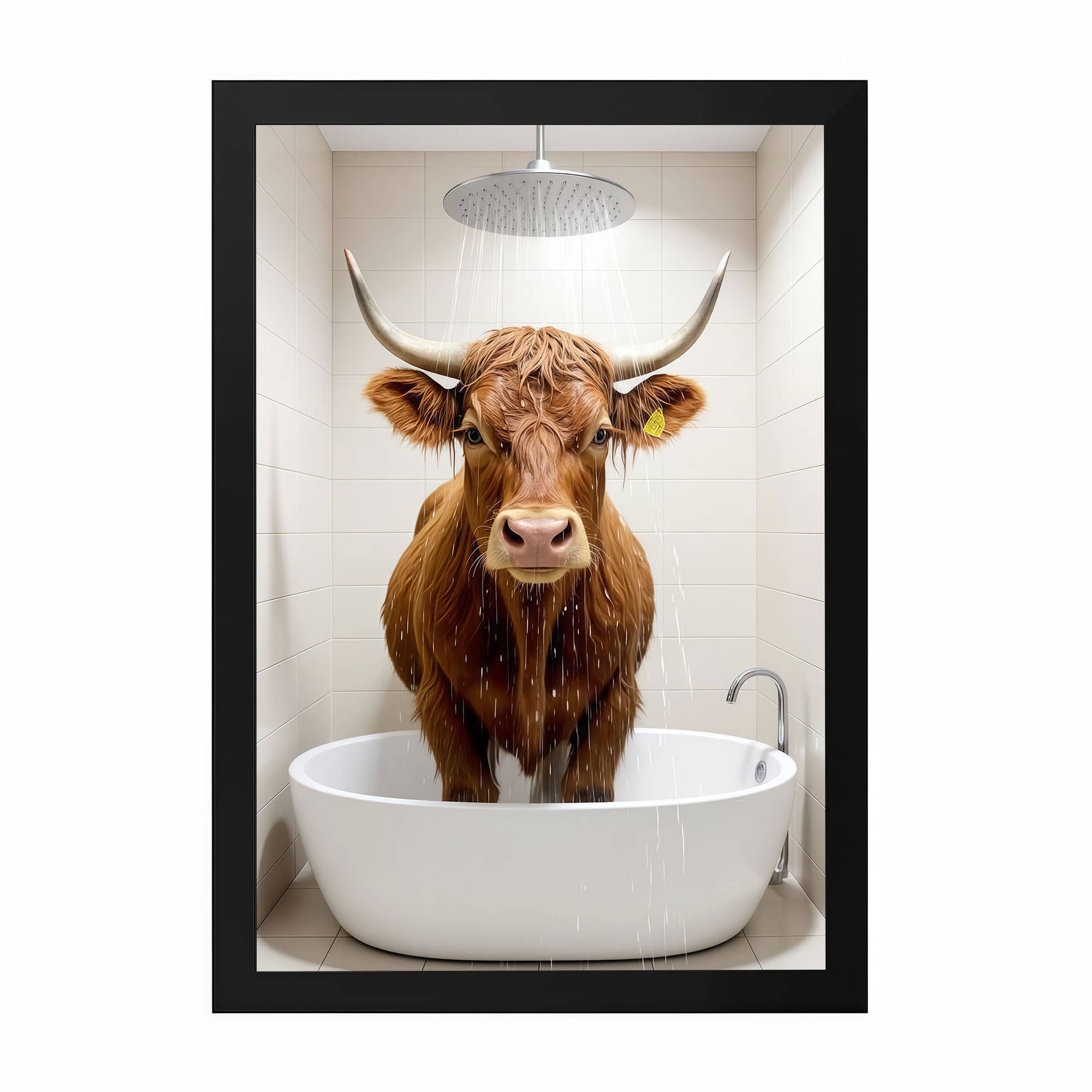 The Castle Decor Funny Highland Cow Taking Shower Wall Art 8x12 Inch (Style 1) - The Castle Decor