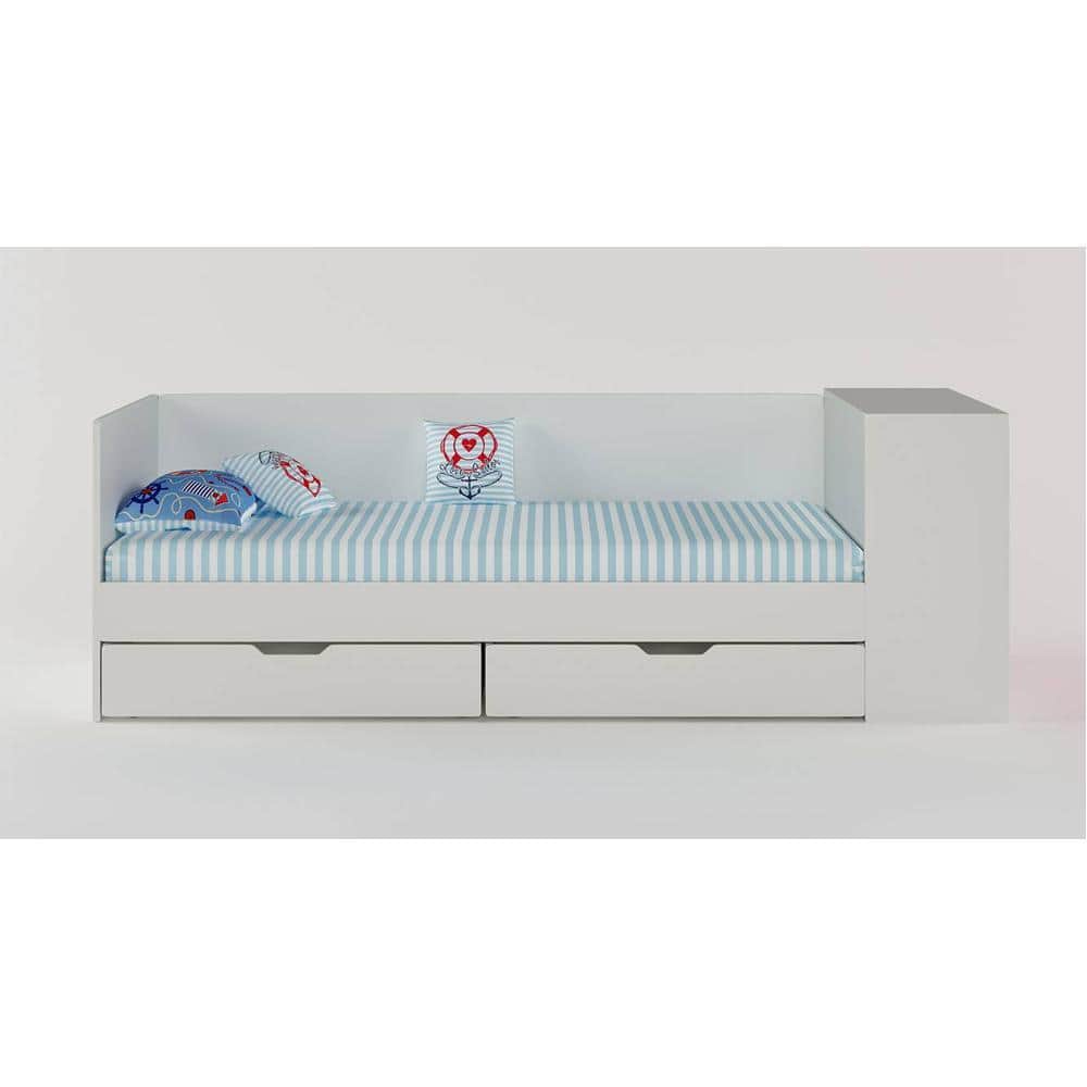 Corner Engineered Wood Drawer Storage Bed in Red Colour