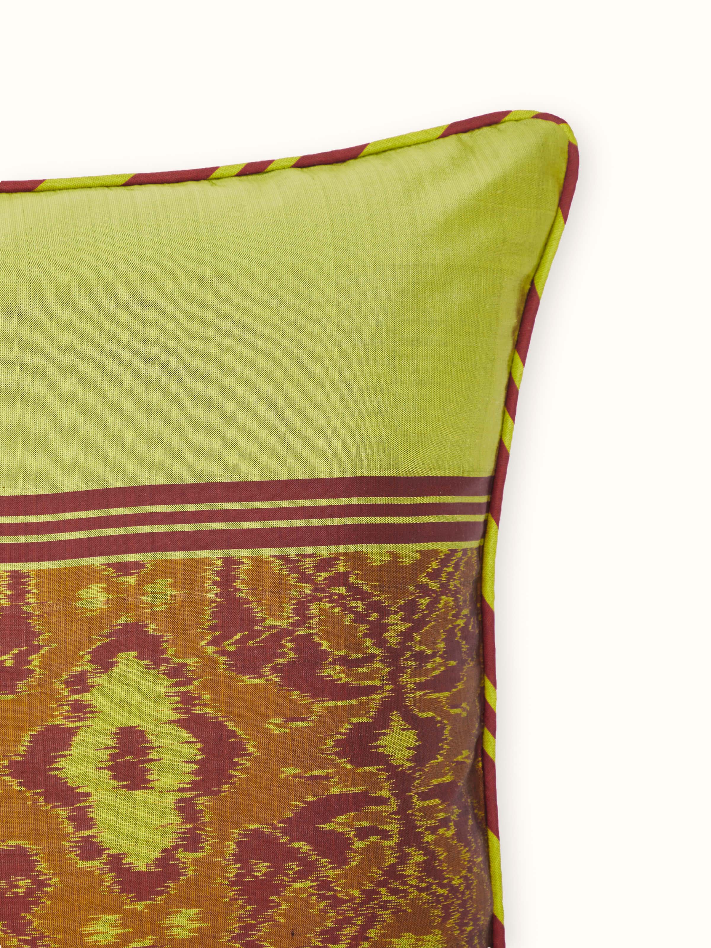 Angled shot emphasizing the rich texture and handloom silk weaving details