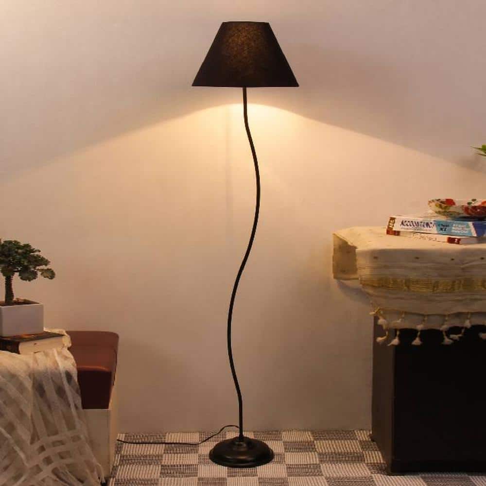 Lily Black Fabric Floor Lamp with Black Iron Base